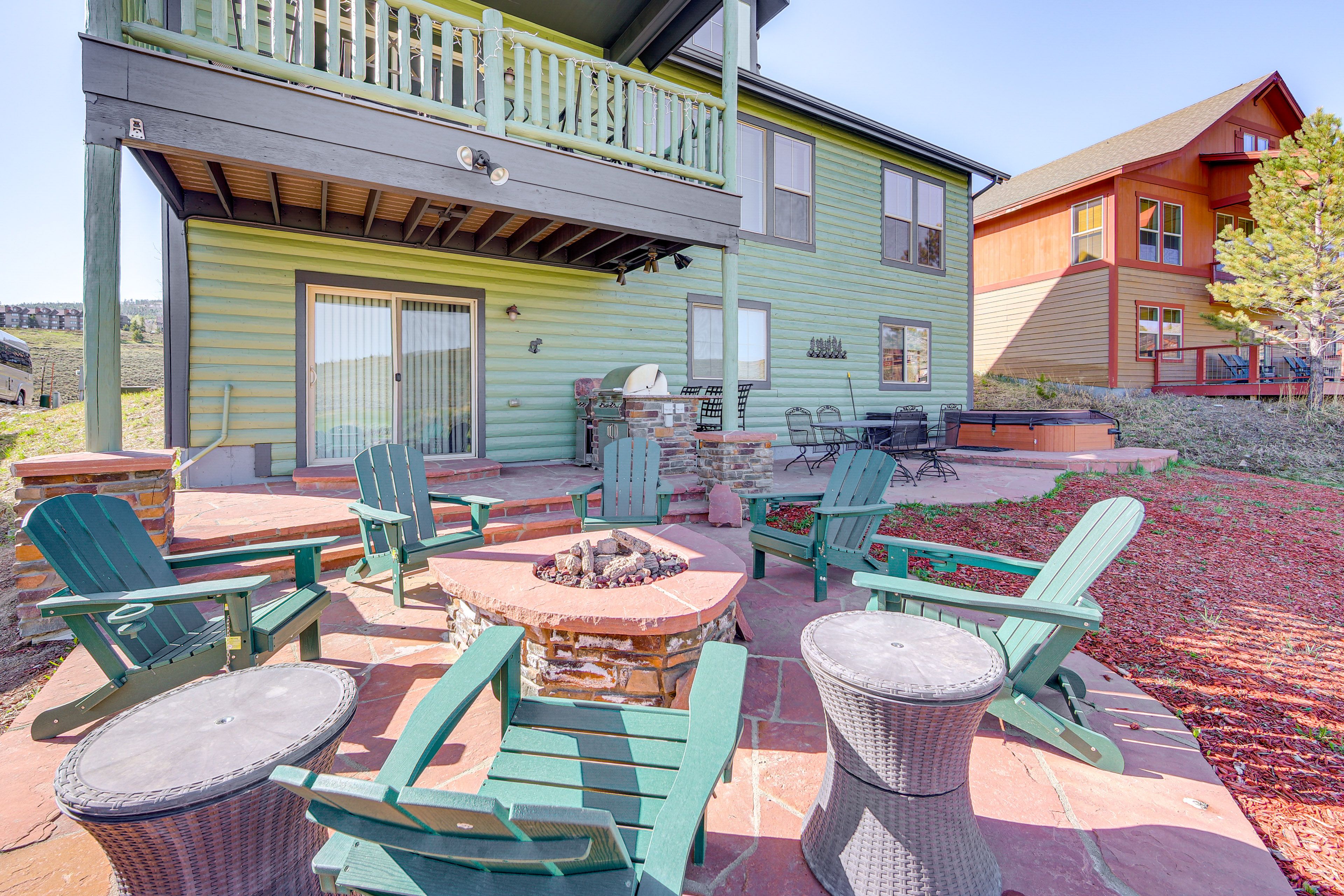 Outdoor Entertainment Area | Gas Fire Pit & Grill | Hot Tub | Mountain Views