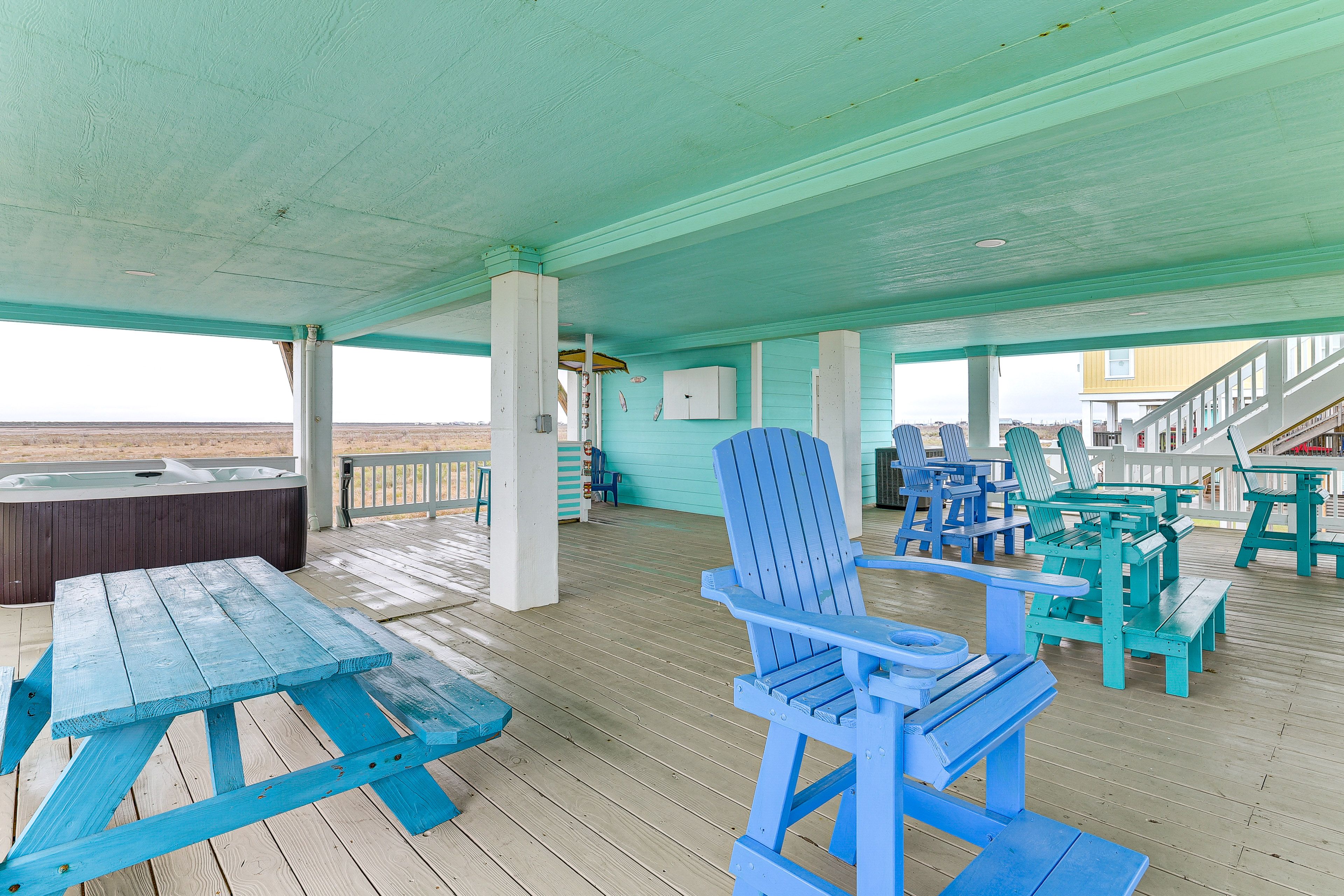 Covered Deck | Private Hot Tub | Ocean Views
