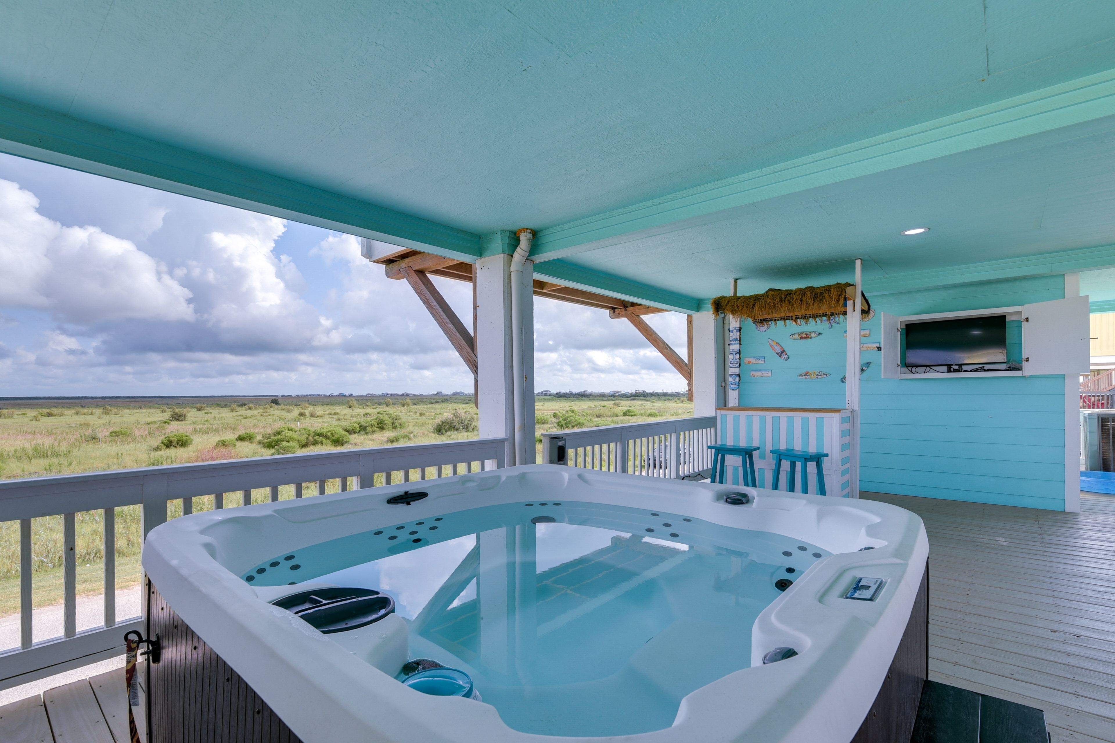 Covered Deck | Private Hot Tub | Ocean Views