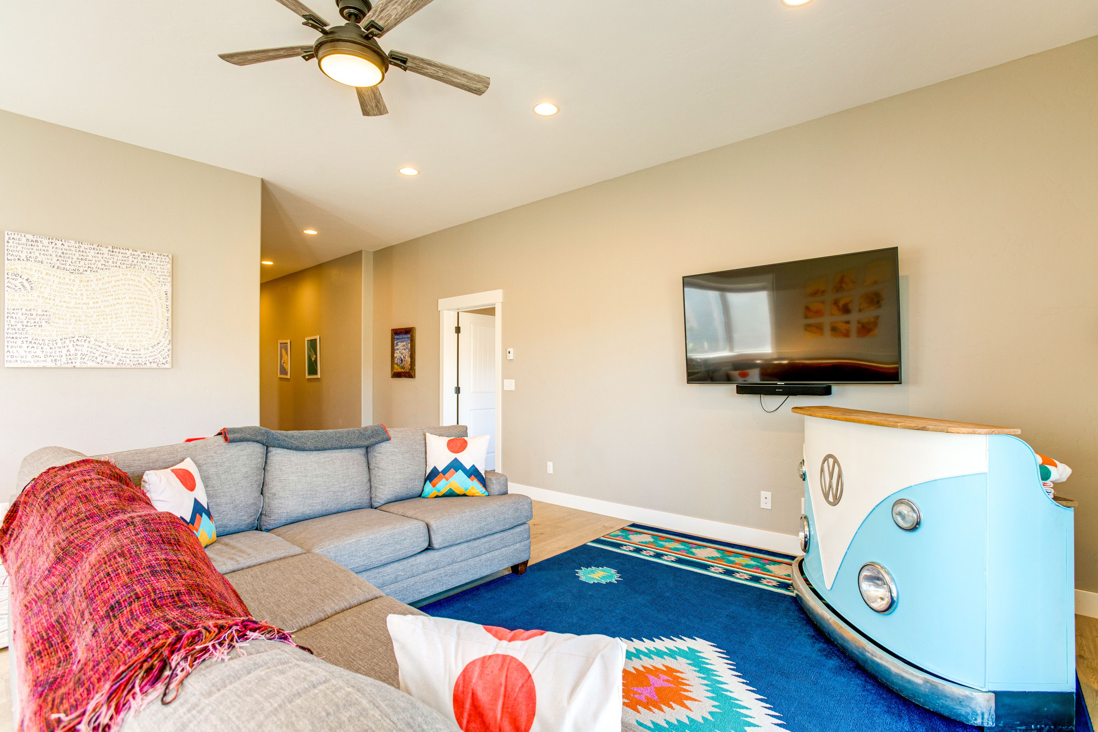 Basement Living Room | Queen Sleeper Sofa | Kids Toys | Shuffleboard