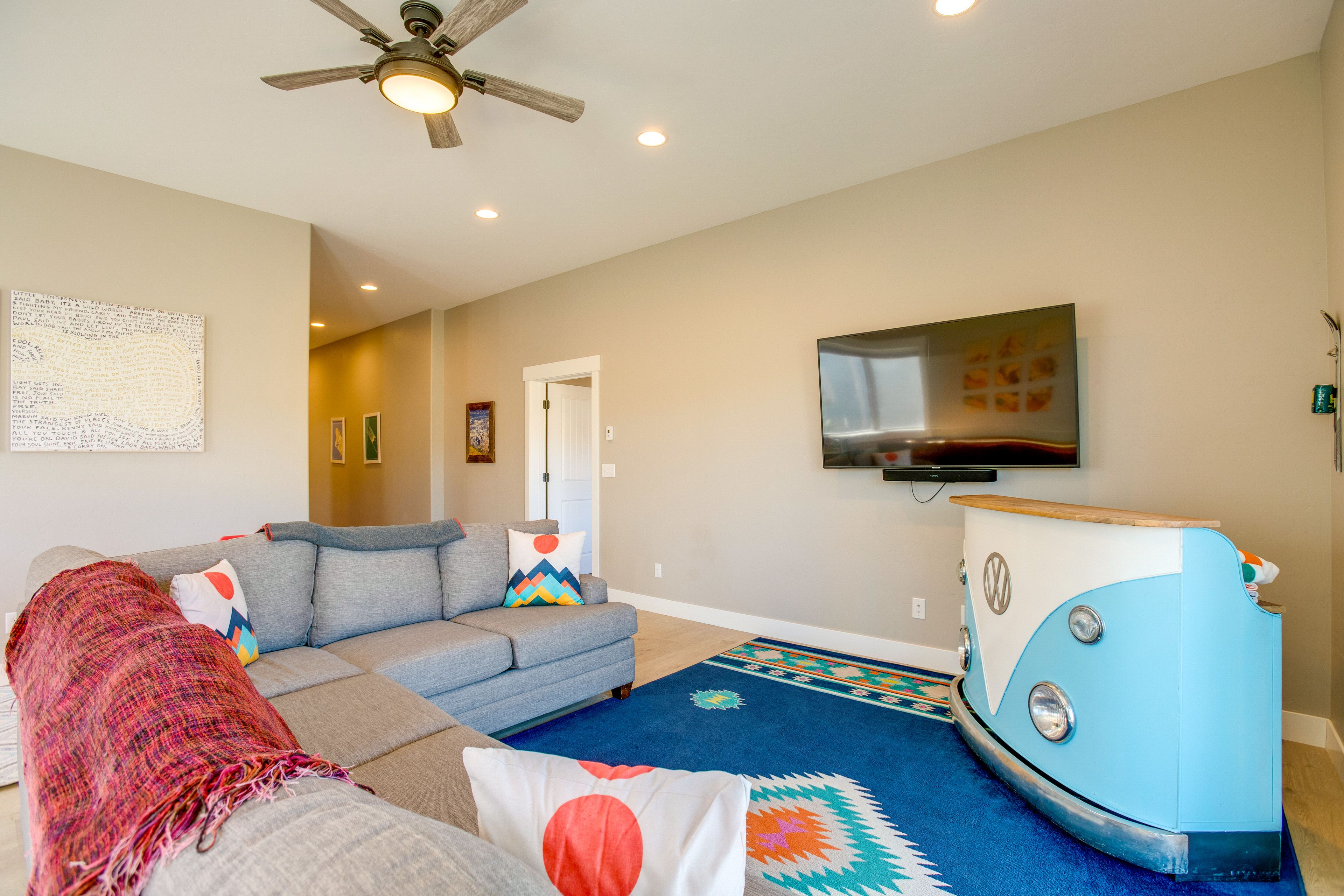 Basement Living Room | Queen Sleeper Sofa | Kids Toys | Shuffleboard
