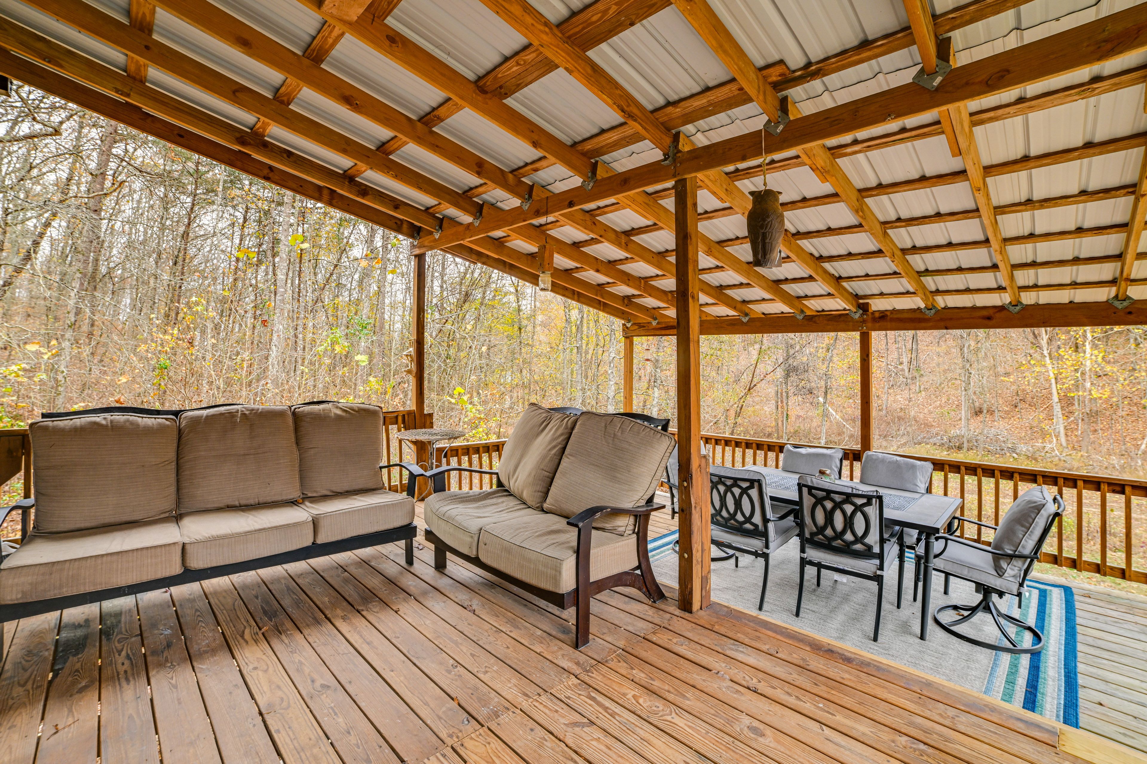 Cabin Exterior | Furnished Deck | Dining Area