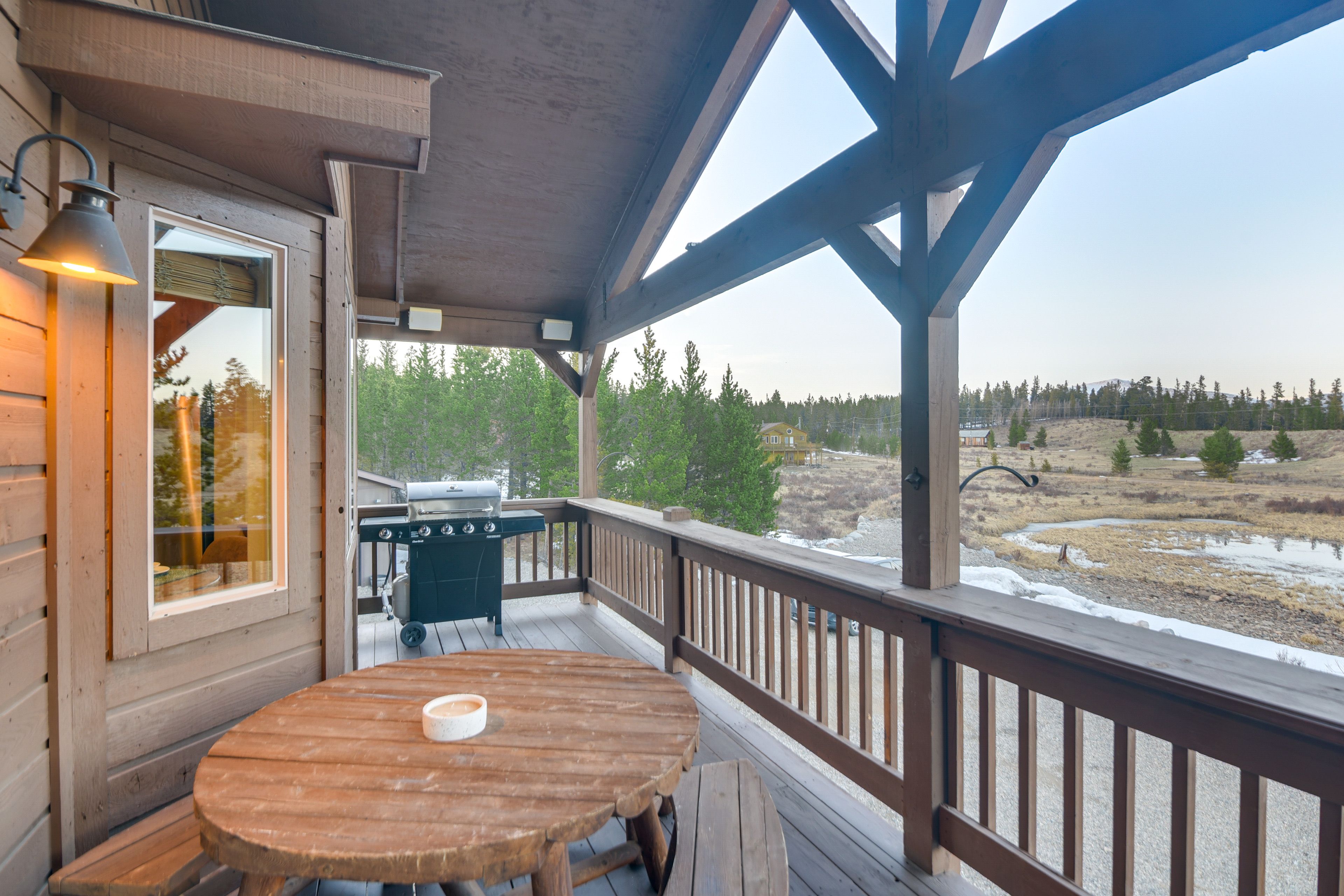 Covered Deck | 2nd Floor | Gas Grill (Propane Provided) | Mountain & Pond Views