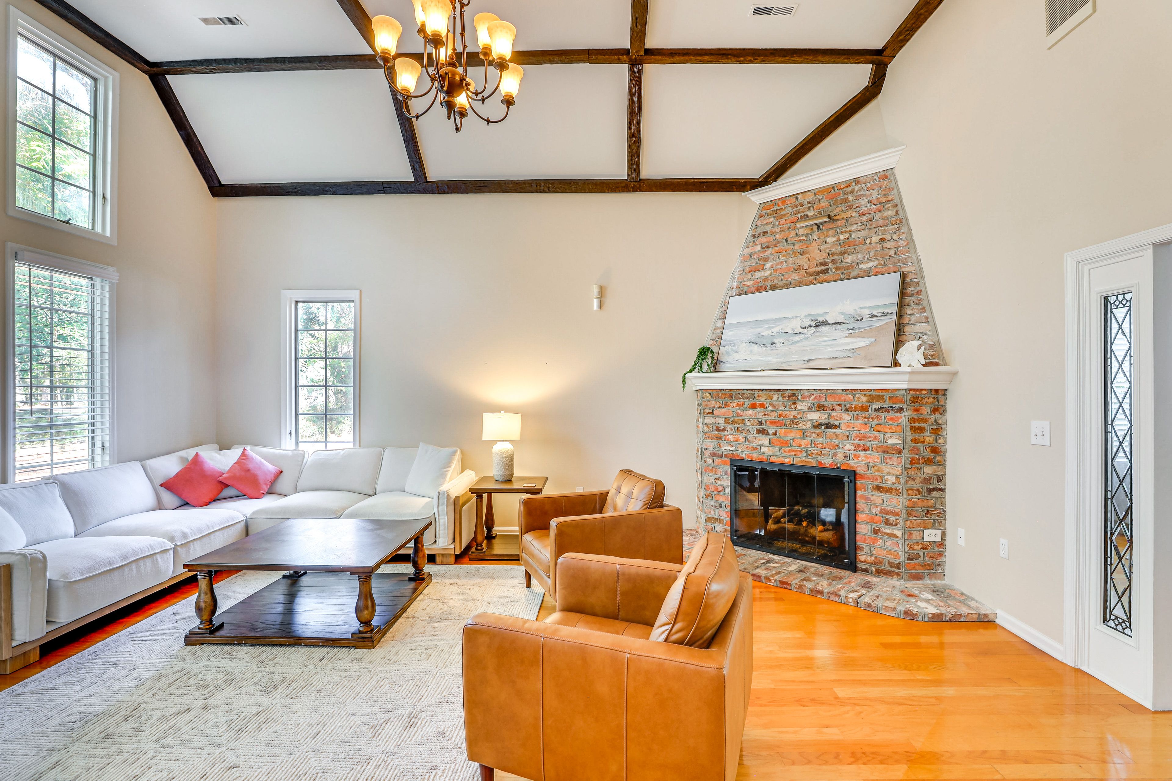 Living Room | 3-Story Home | Fireplace | Central A/C & Heating