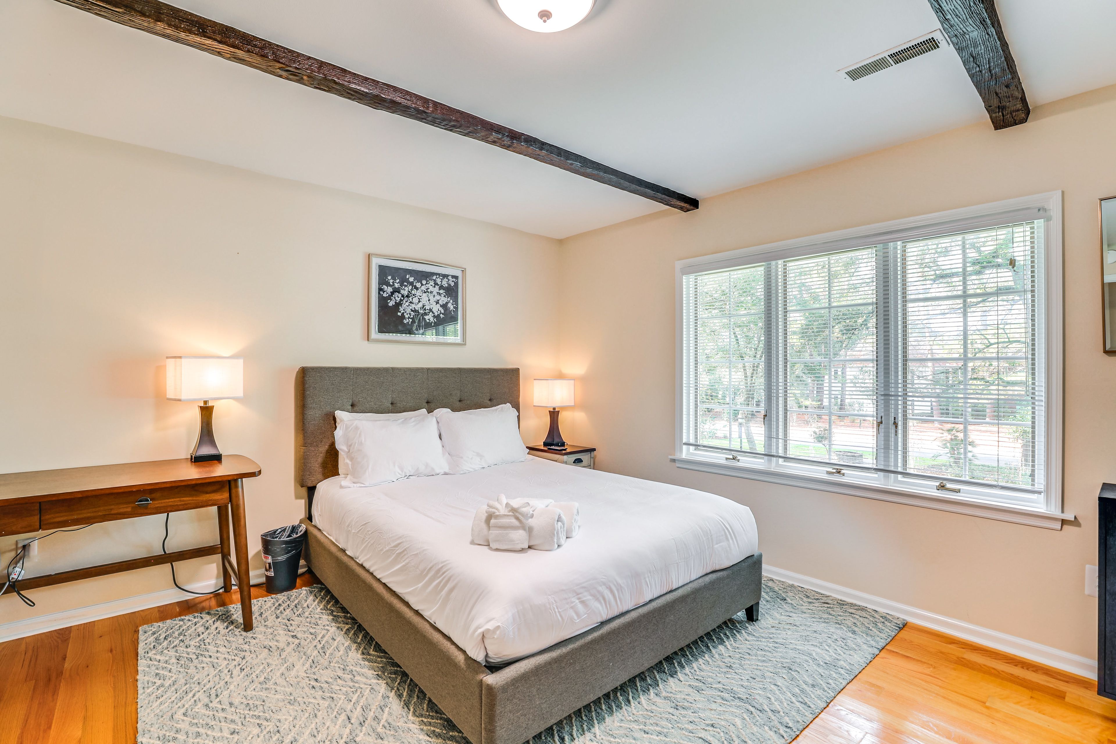 Bedroom 1 | 2nd Floor | King Bed | Desk Workspace | Smart TV | Linens Provided