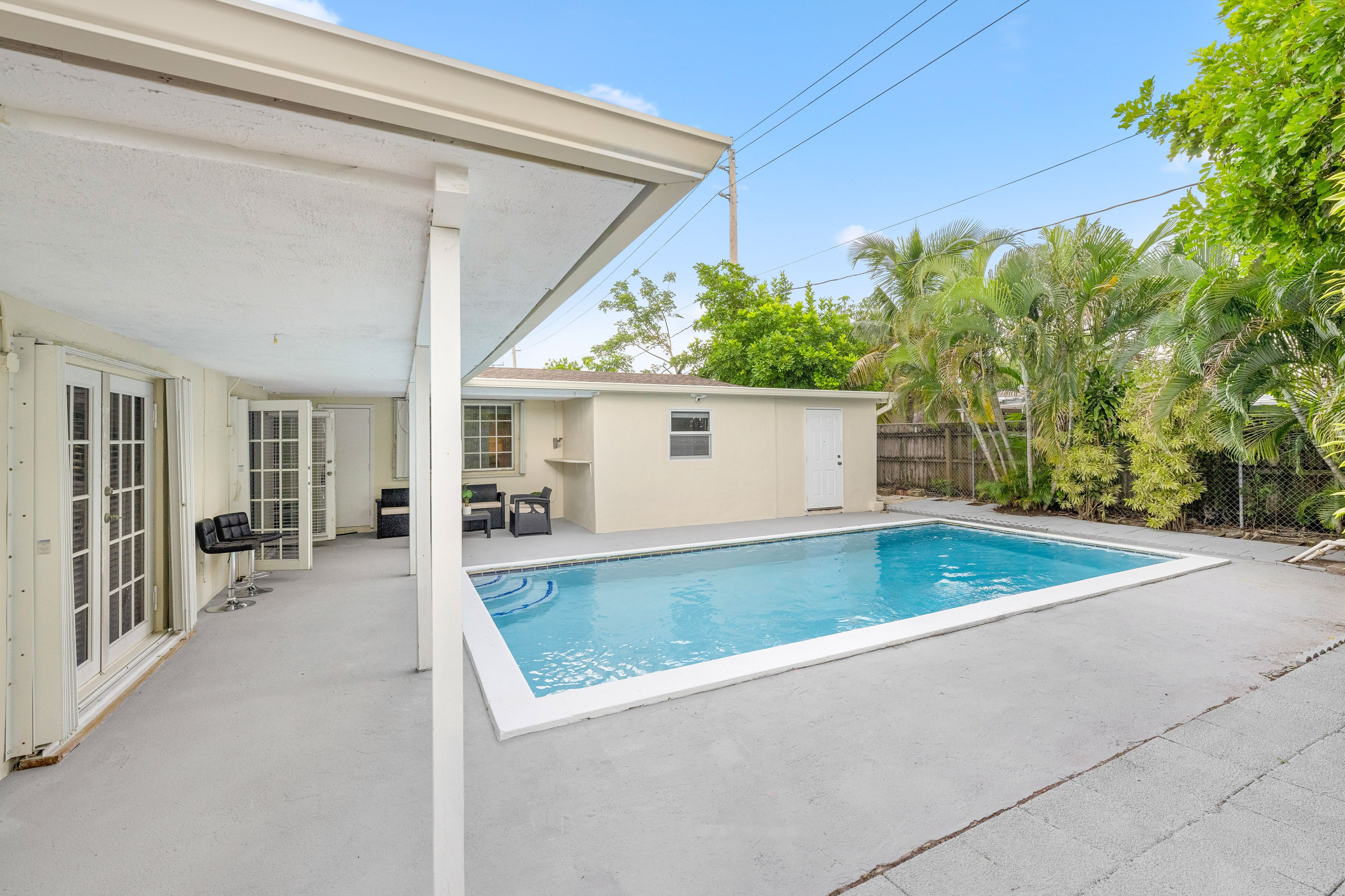 Patio | Outdoor Seating | Private Outdoor Pool (Unheated, Depth 3'-7')