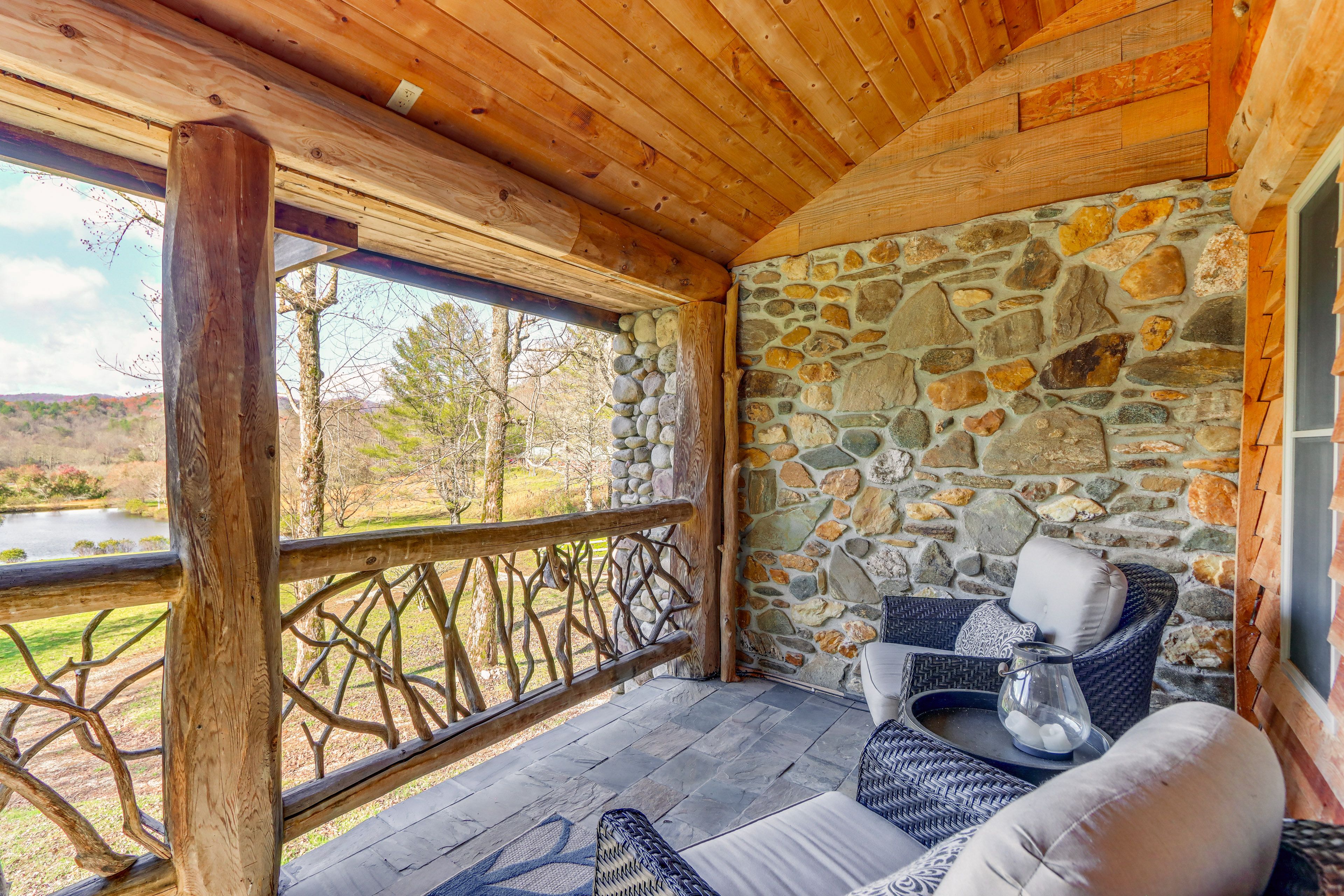 Covered Balcony w/ Seating | 2nd Floor | Lake & Mountain Views