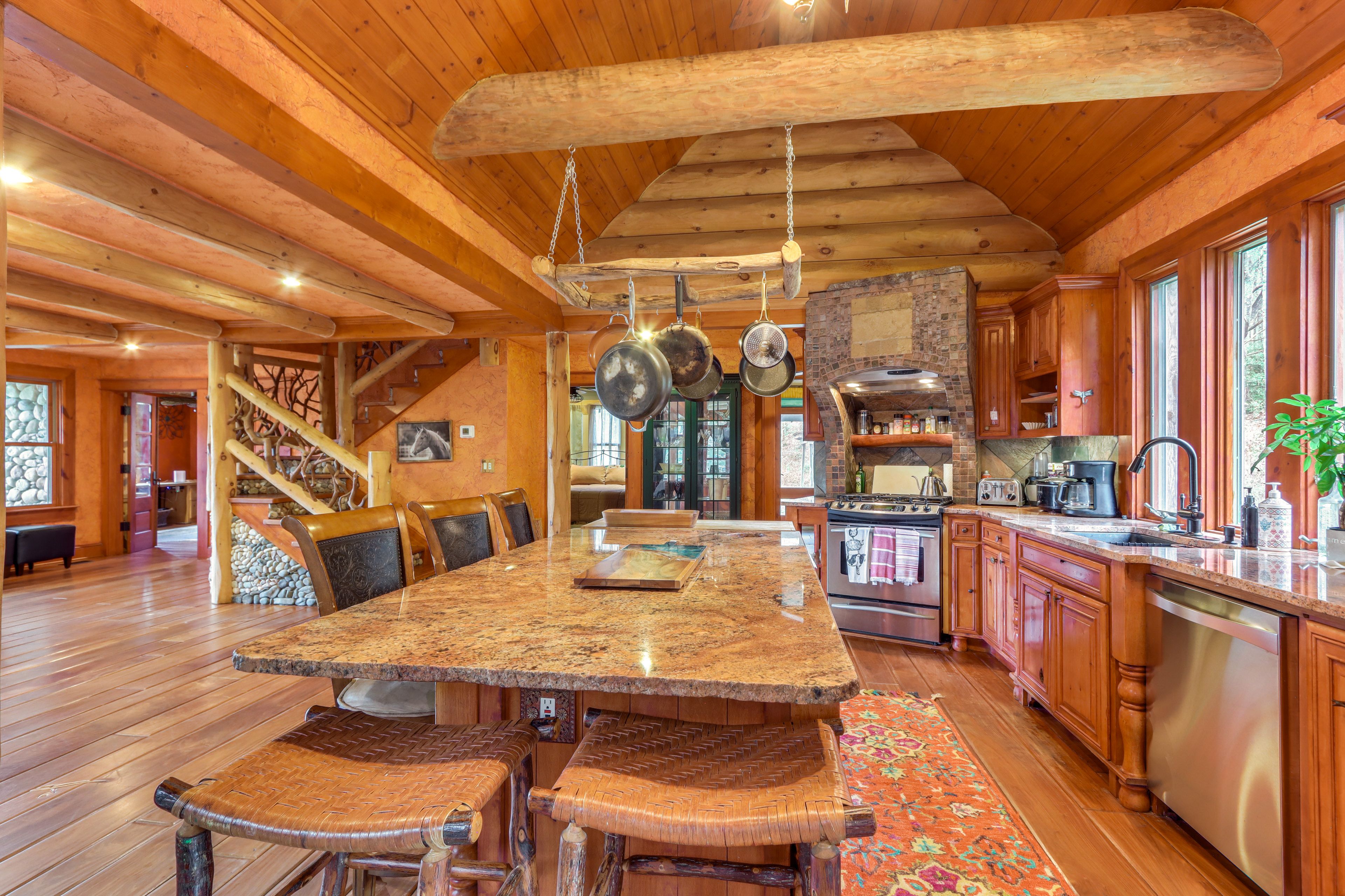 Kitchen | 1st Floor | Open Floor Plan | Rustic Wood & Stone Furnishings