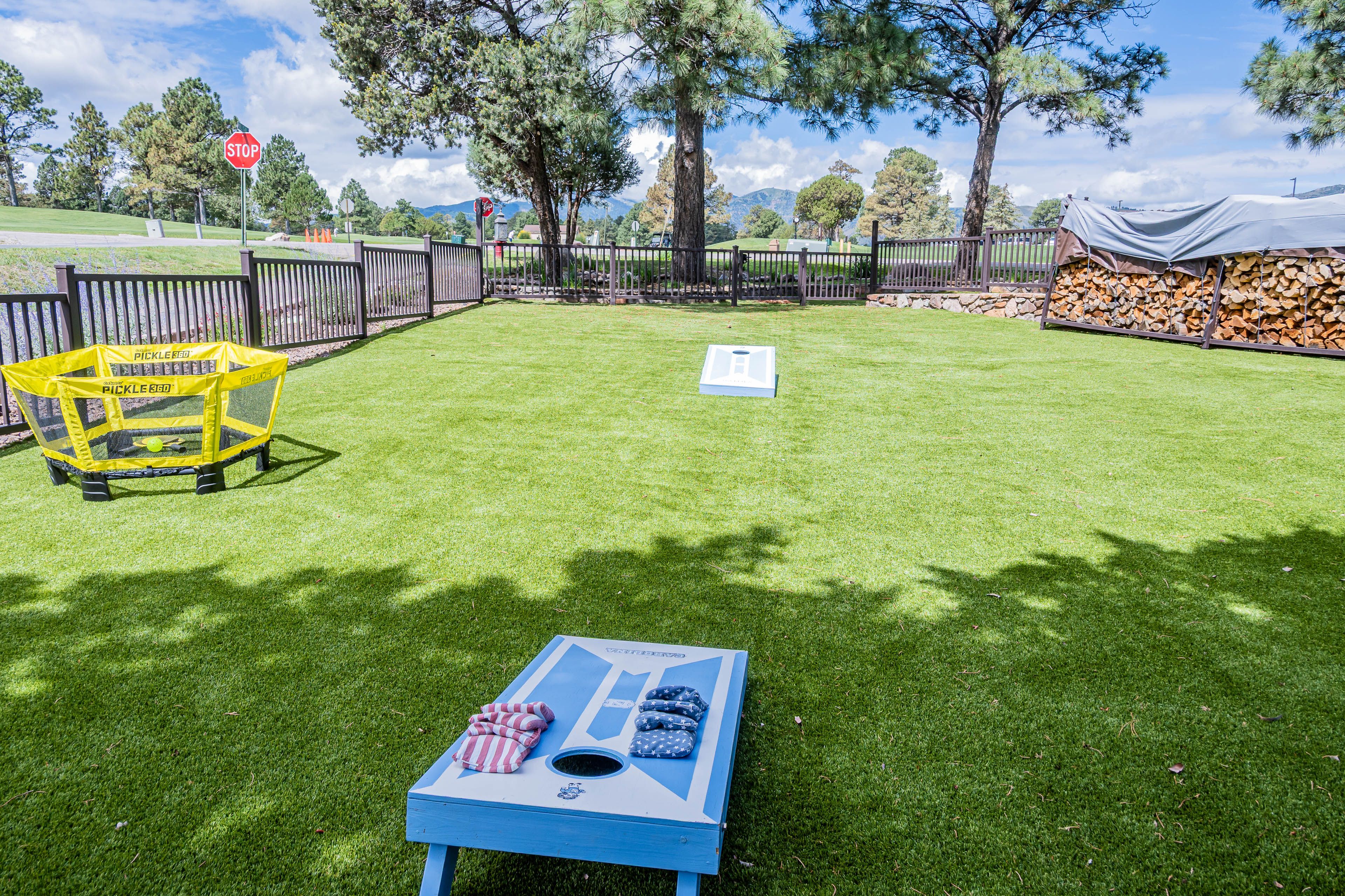 Fenced Backyard | Cornhole | Pickleball Net
