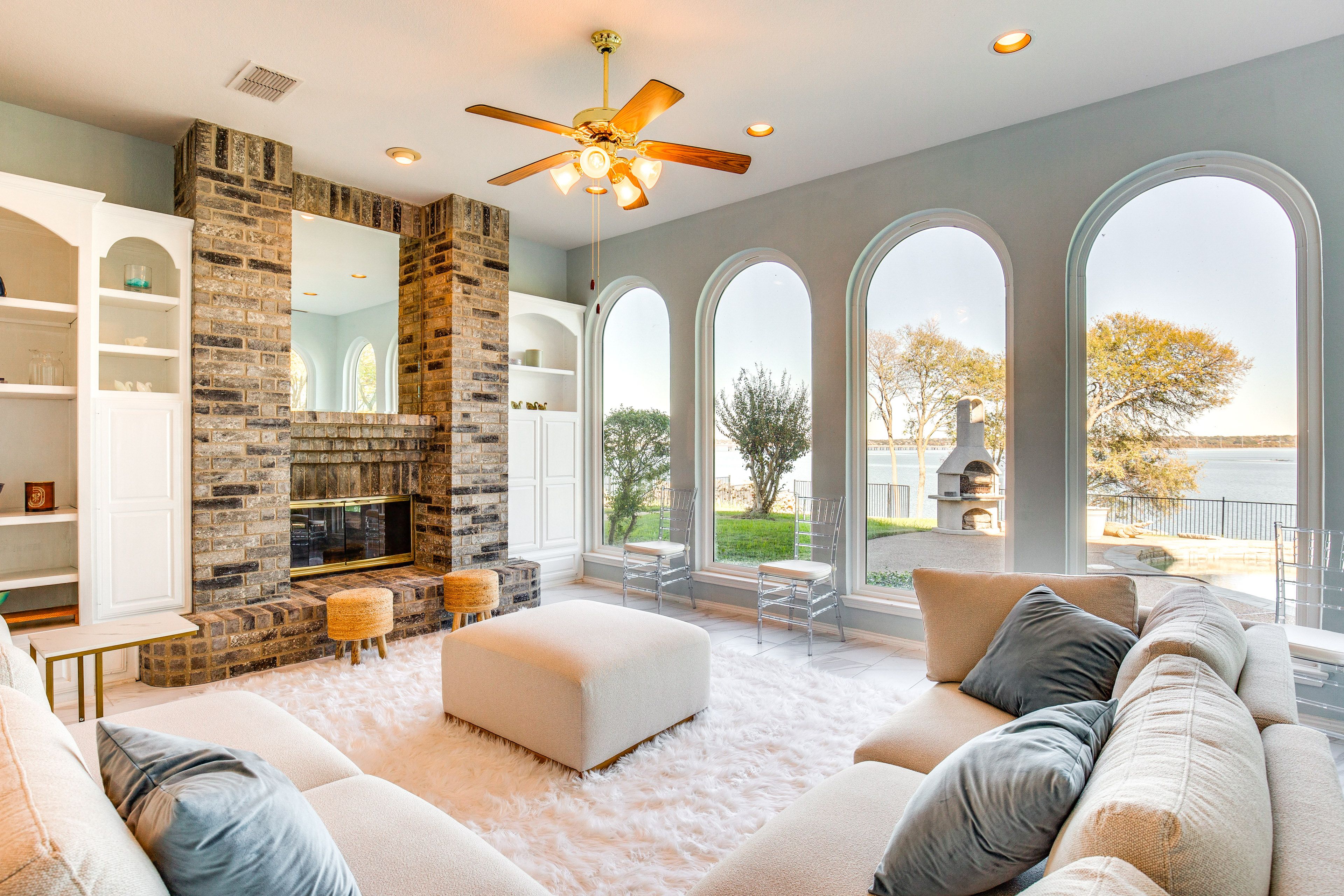 Living Room | 1st Floor | Fireplace | Lake Views | Free WiFi