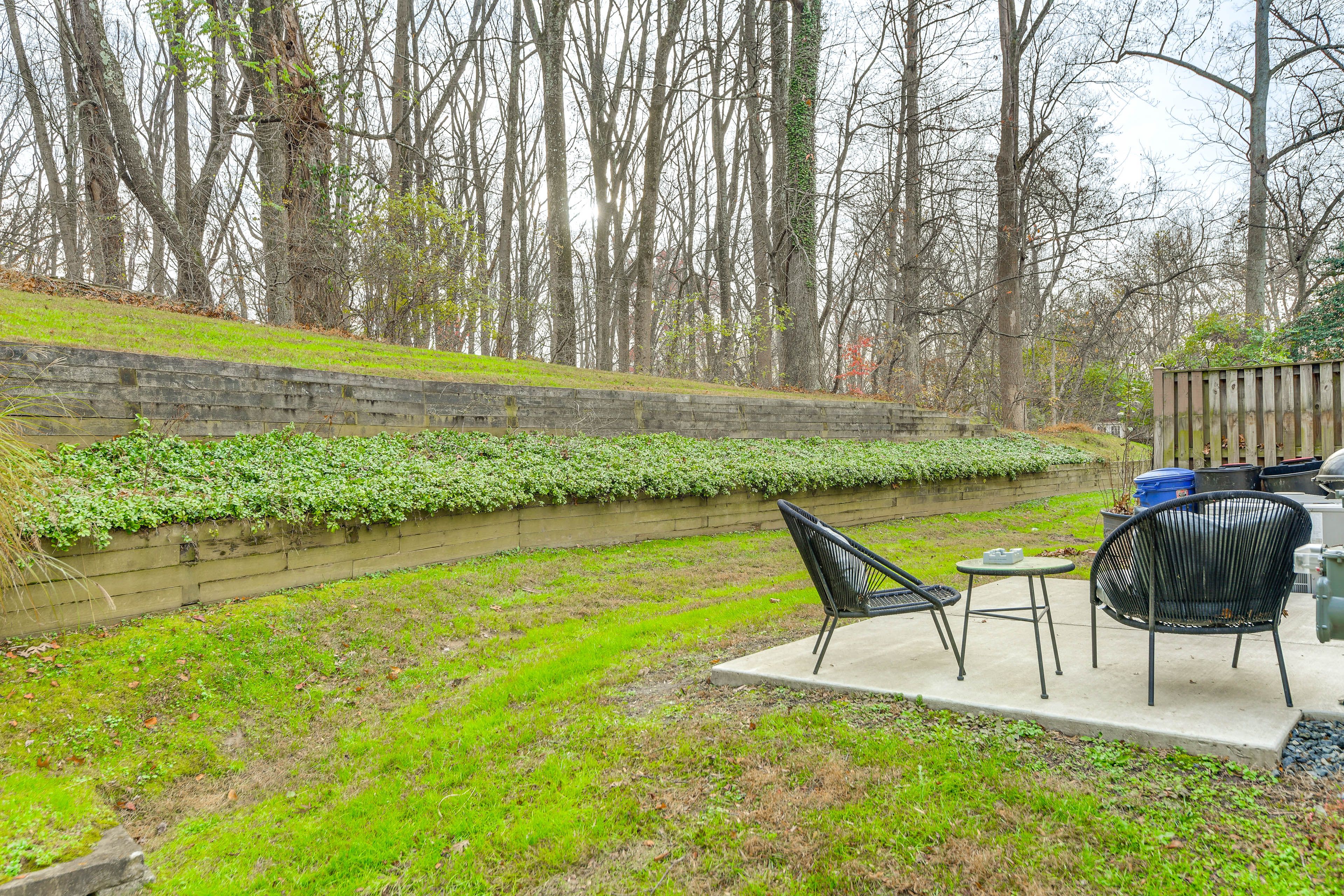 Private Patio w/ Seating | Forested Views