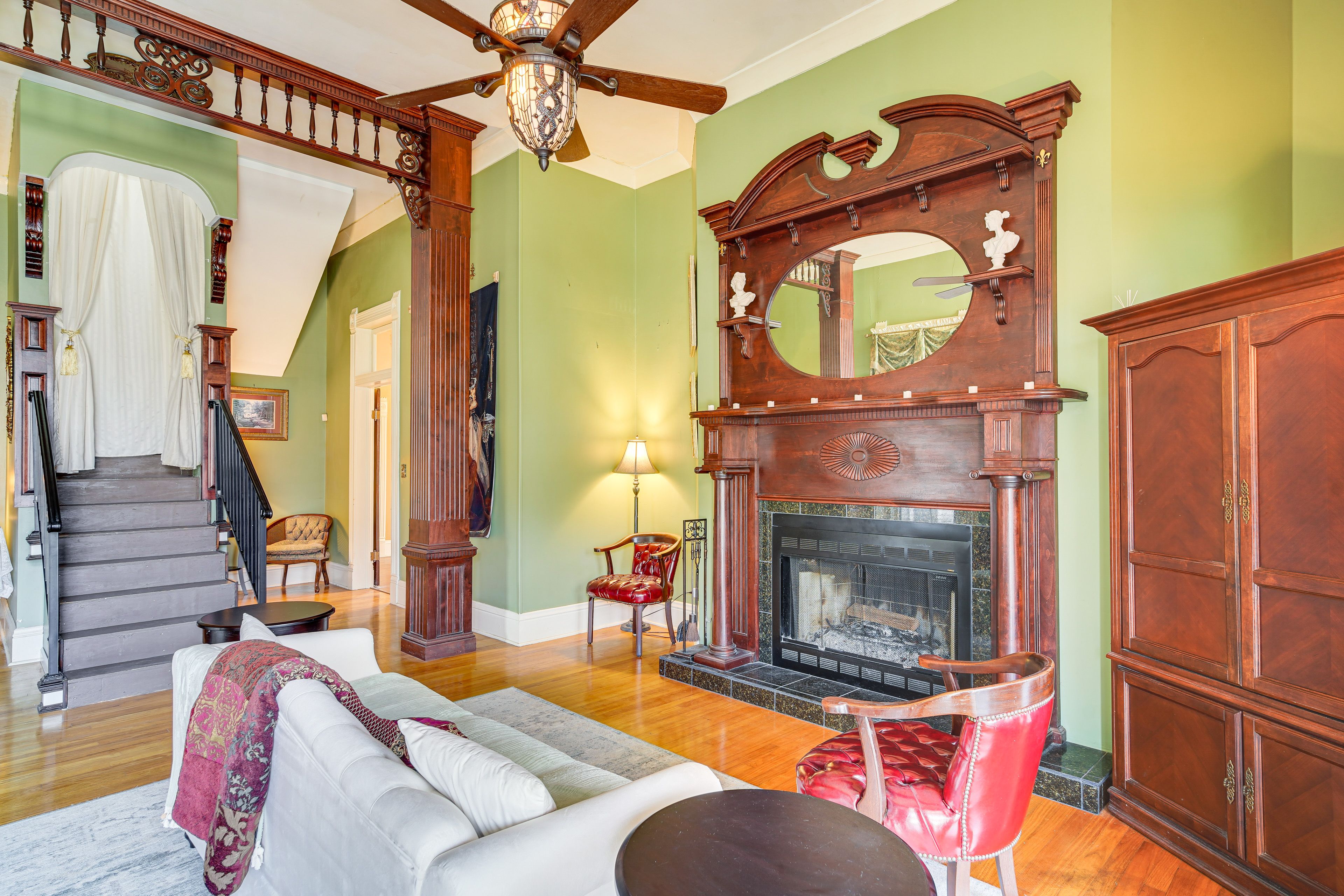 Living Room | 1st Floor | Wood-Burning Fireplace | Central A/C & Heating