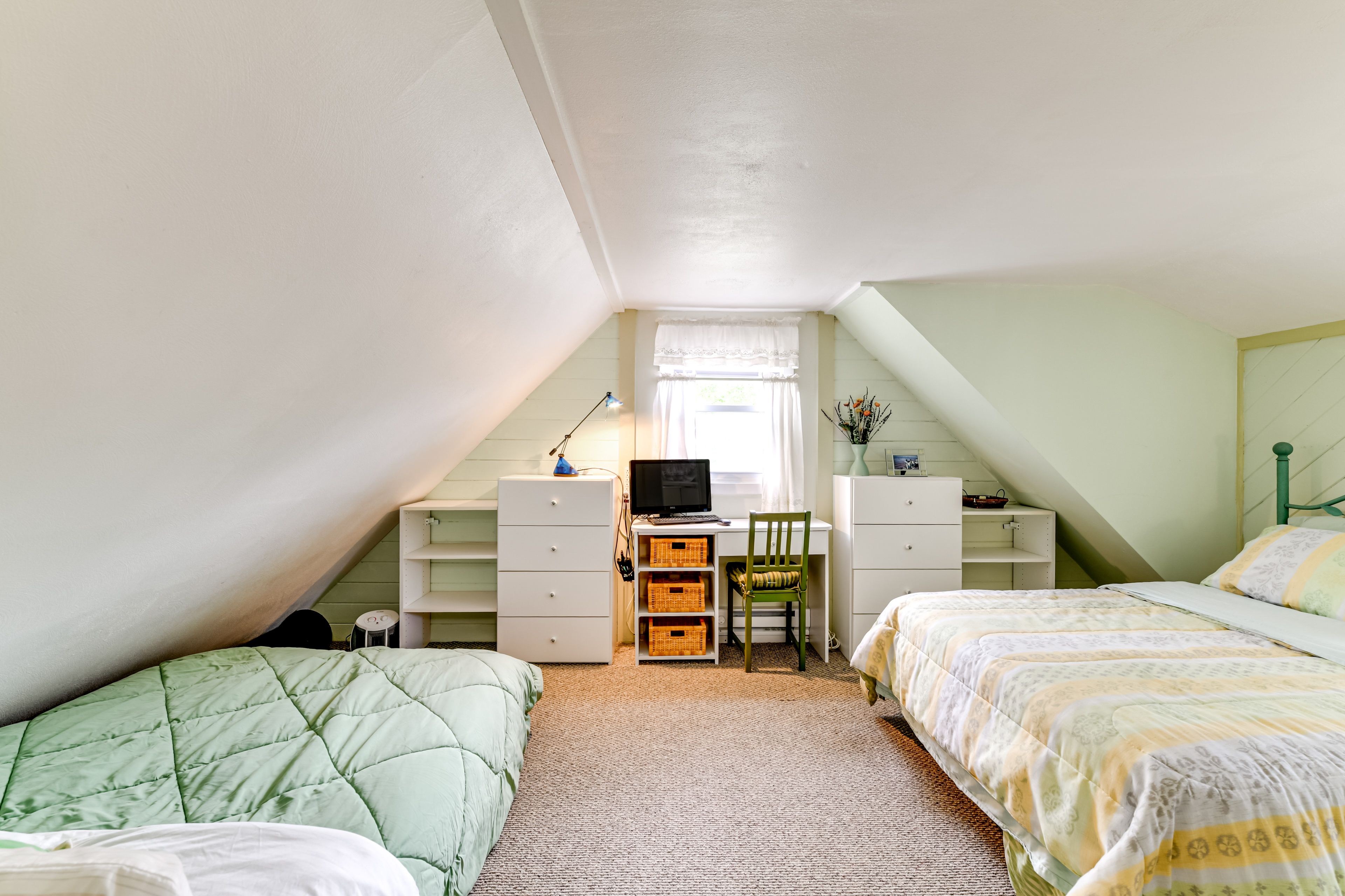 Bedroom 2 | 3rd Floor | Queen Bed | Full Futon | Laptop-Friendly Workspace