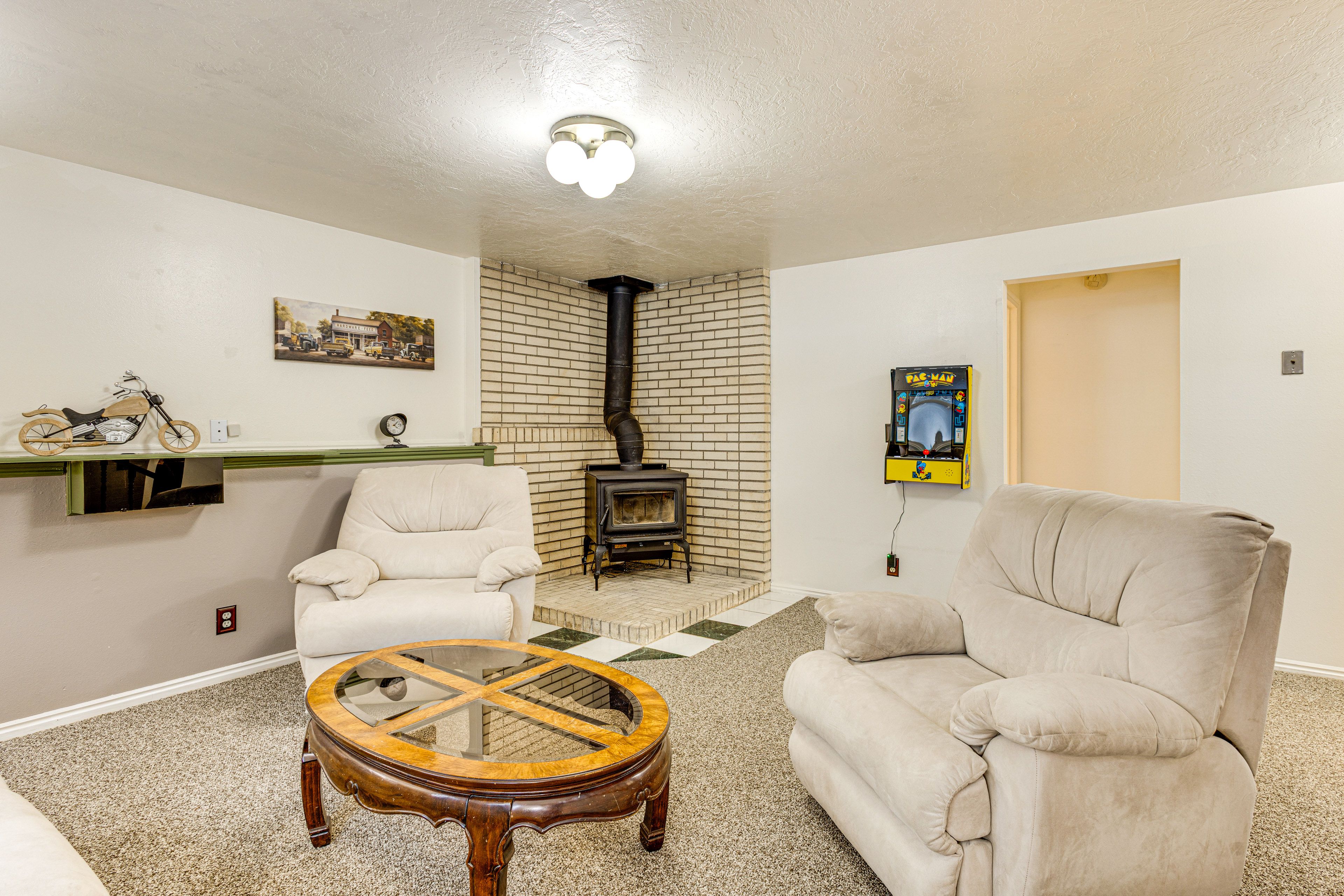 Living Room | Lower Level | Pac-Man Arcade Game | Electric Heating