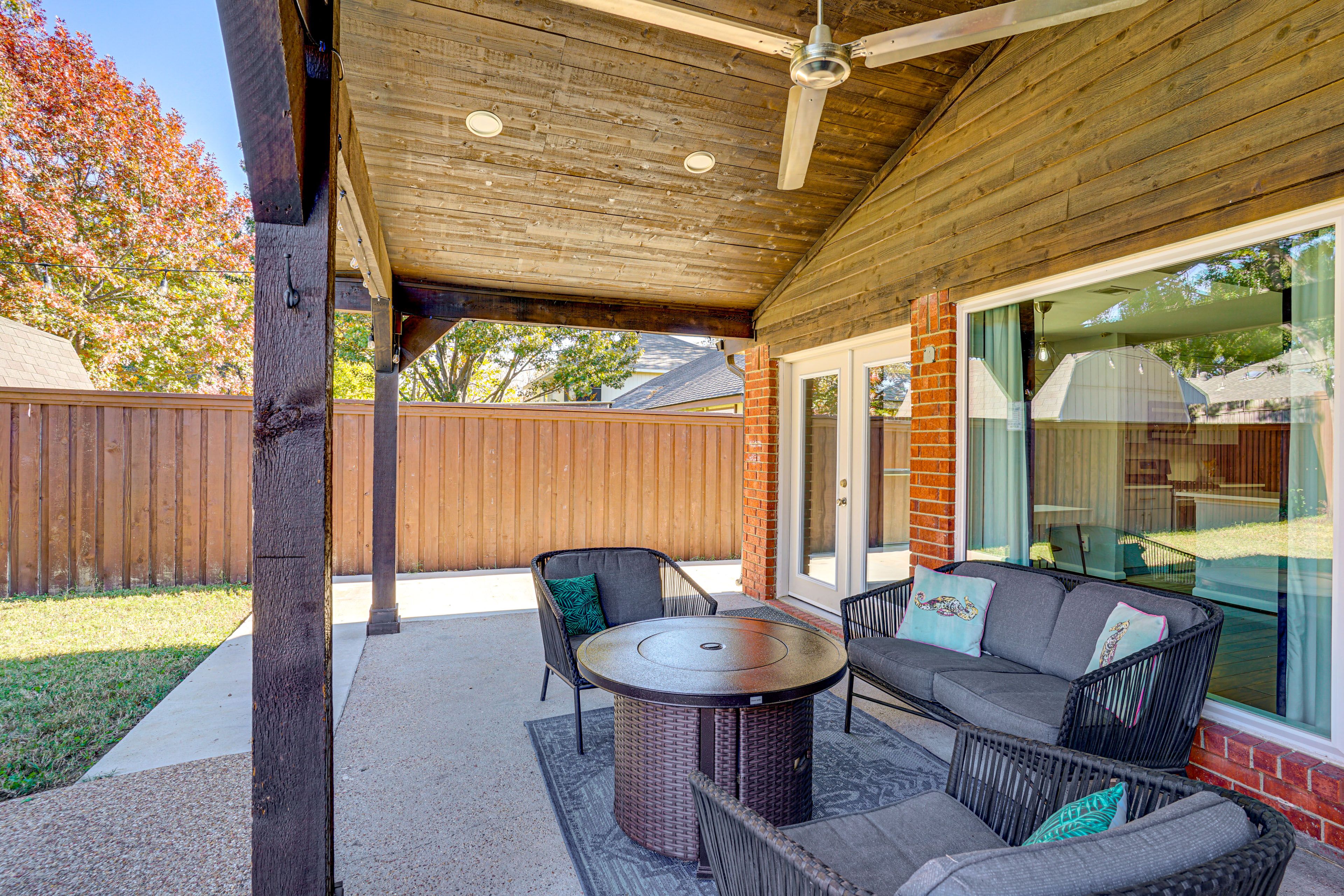 Covered Patio | Gas Fire Pit | Seating | Gas Grill