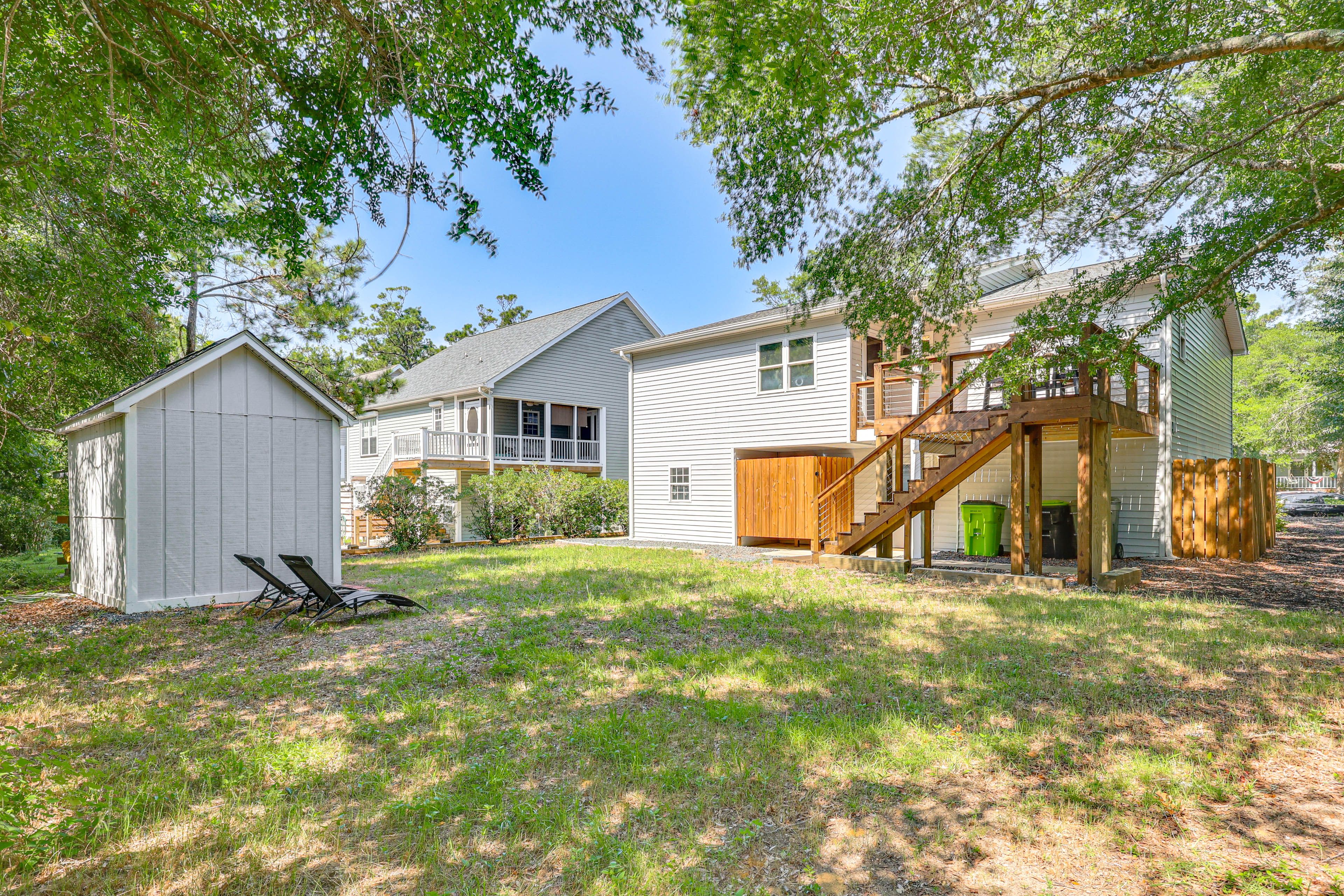 Private Backyard | 2-Story Home | Seating | Outdoor Shower