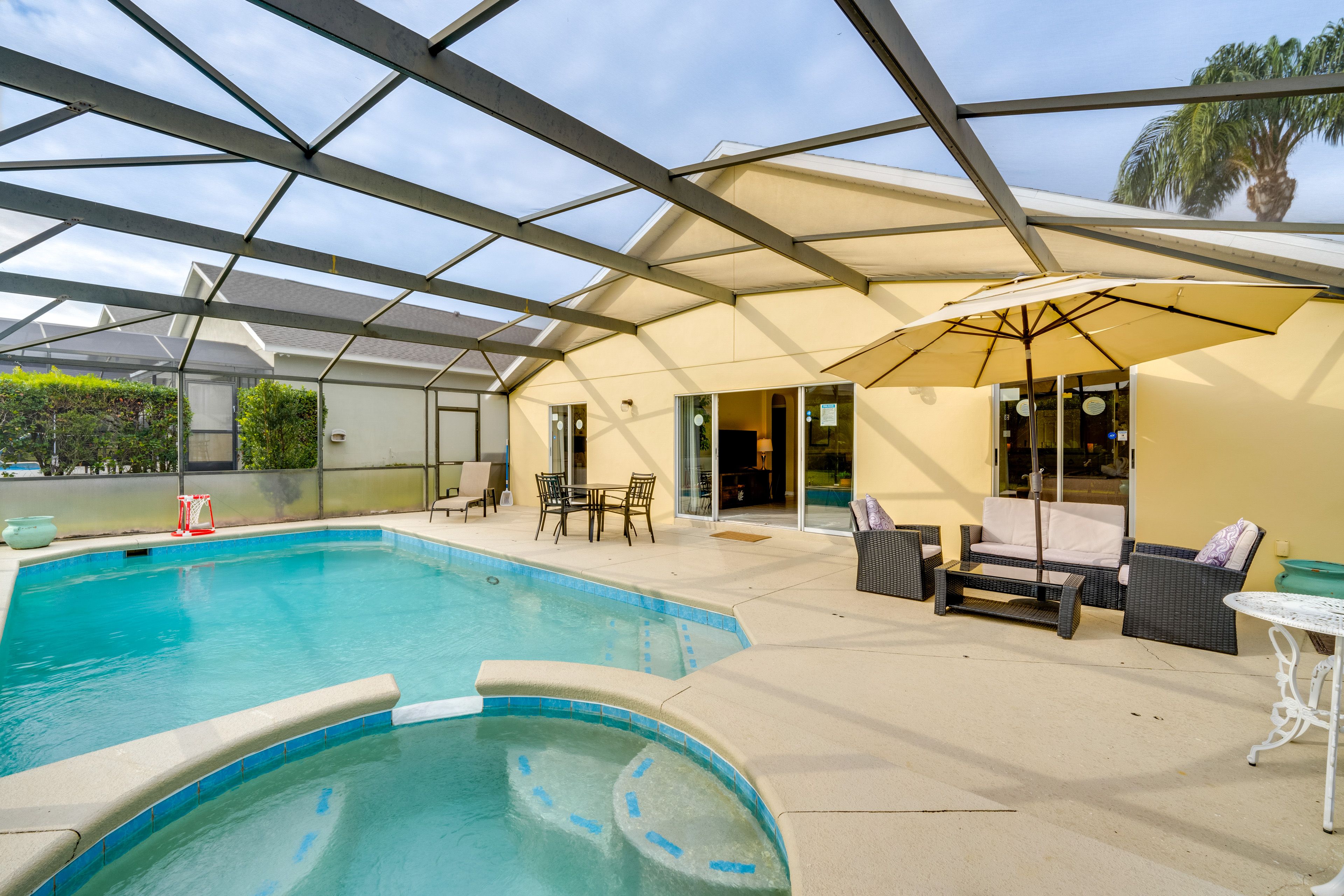 Screened-In Lanai | Private Pool w/ Spa | Lounging Furniture | Dining Table