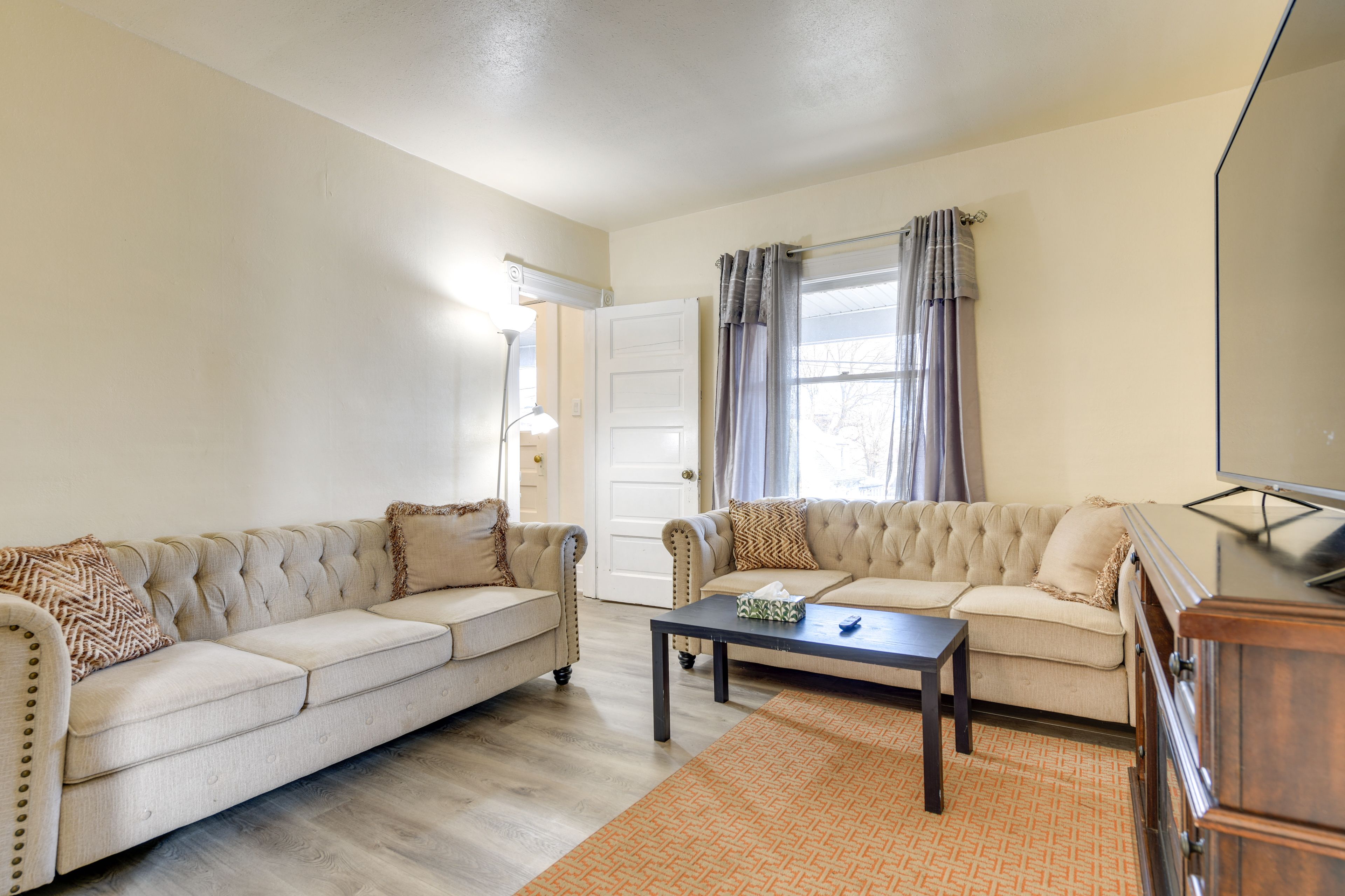 Living Room | Smart TV | Electric Fireplace | Window A/C Unit | Forced Heat