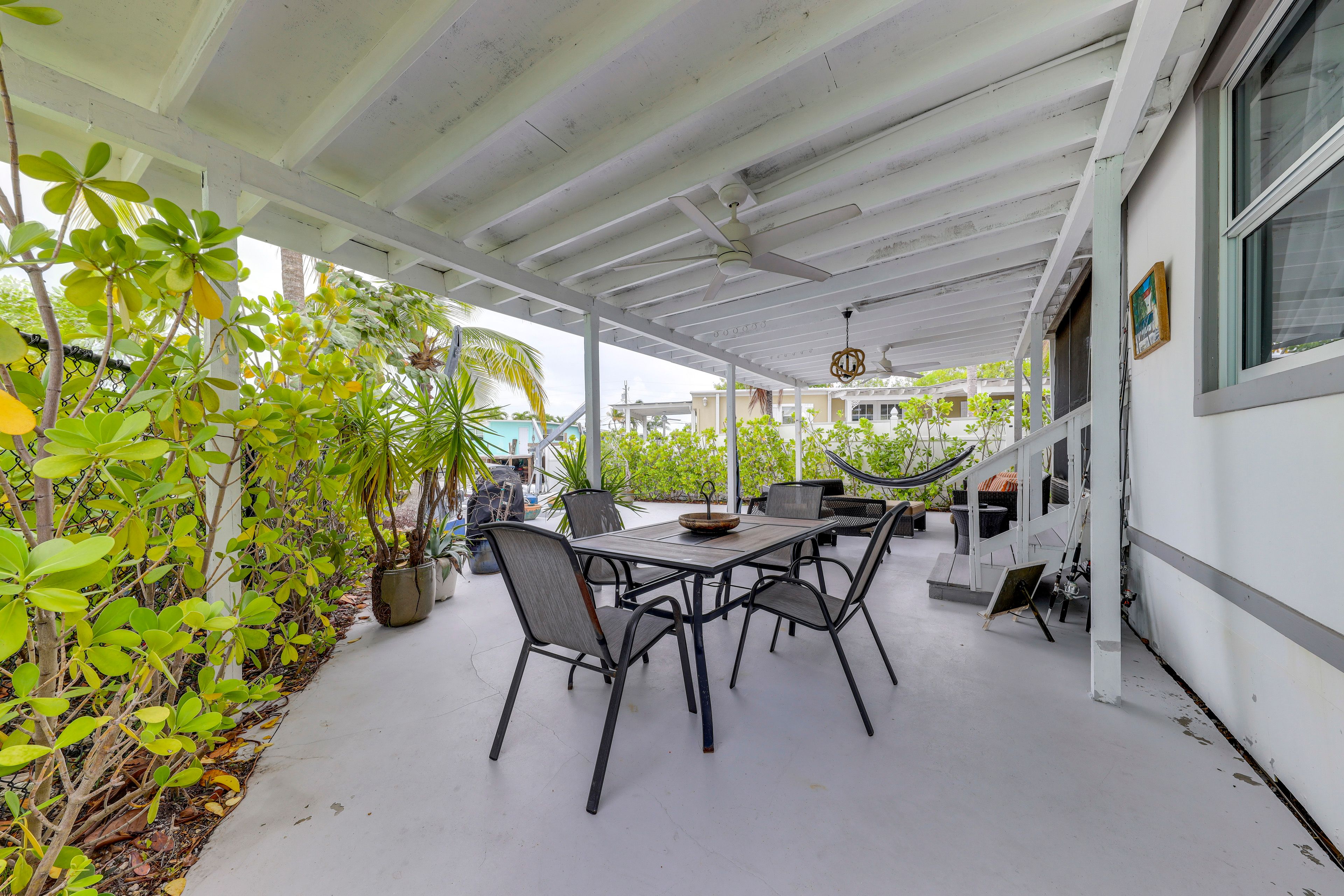 Covered Patio 1 | Lounge Seating | Hammock | Ceiling Fans