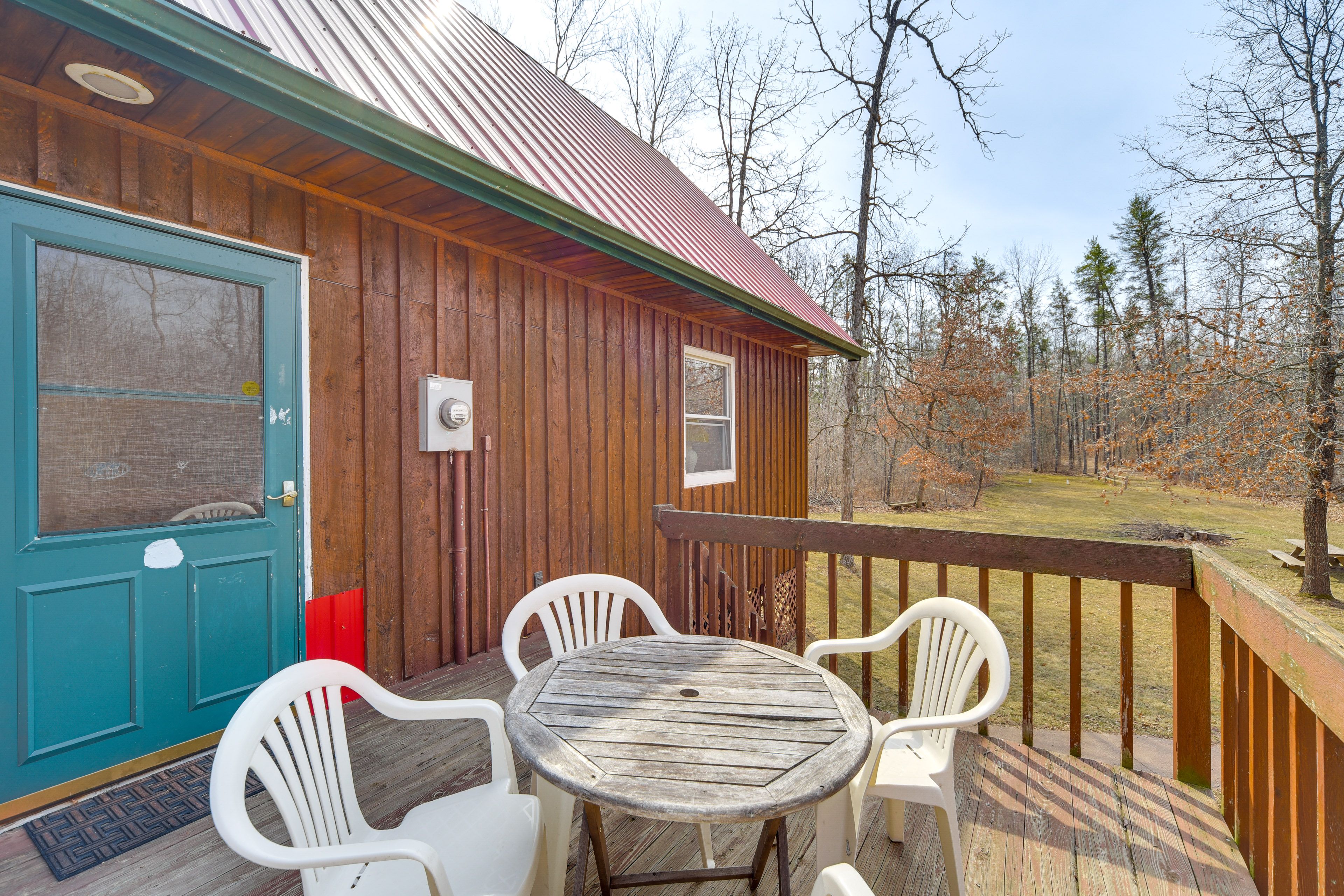 Cabin Exterior | Furnished Deck | Dining Area