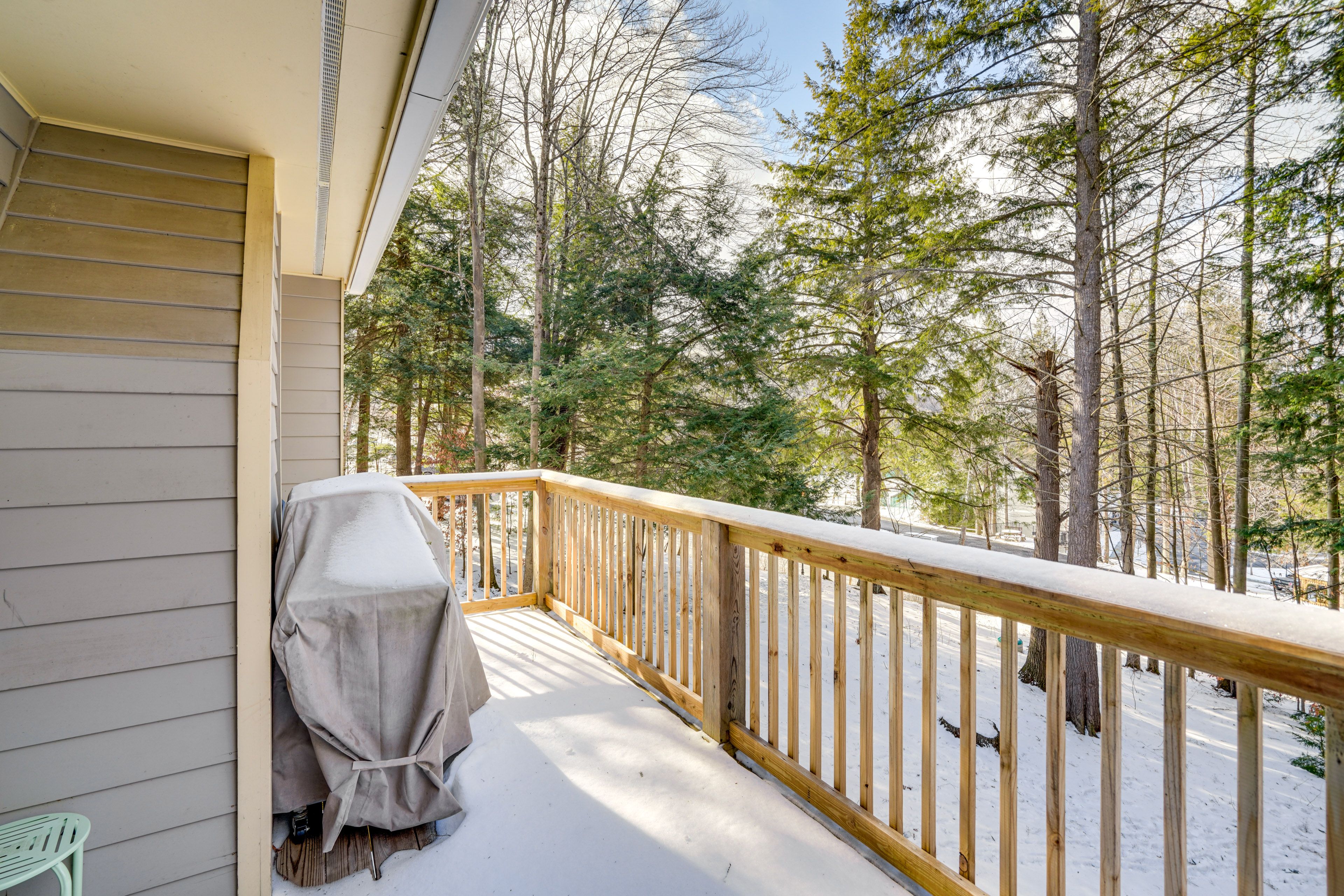 Balcony | 1st Floor | Gas Grill | Forest Views