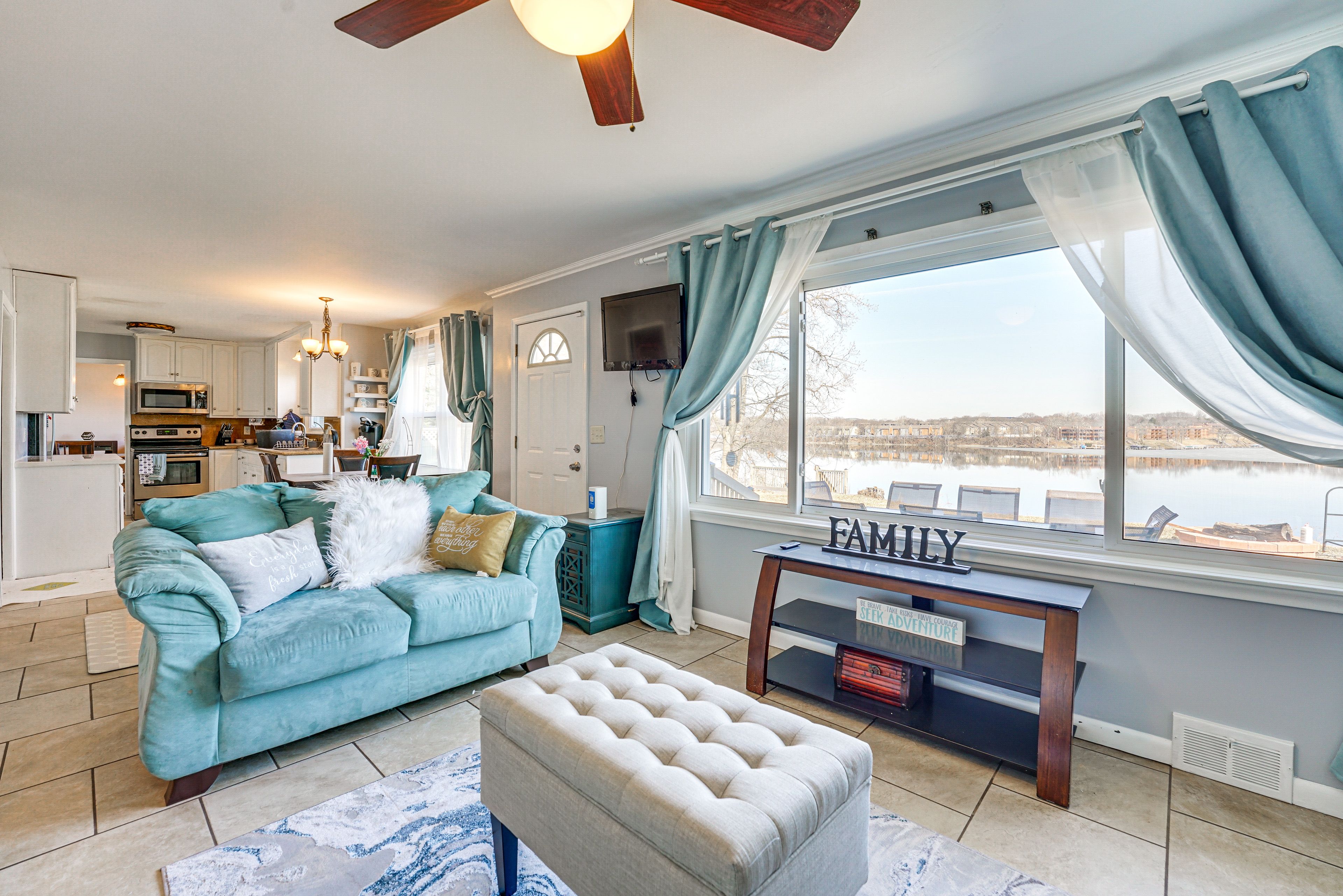 Family Room | 1st Floor | Flat-Screen TV w/ Amazon Firestick | Lake Views