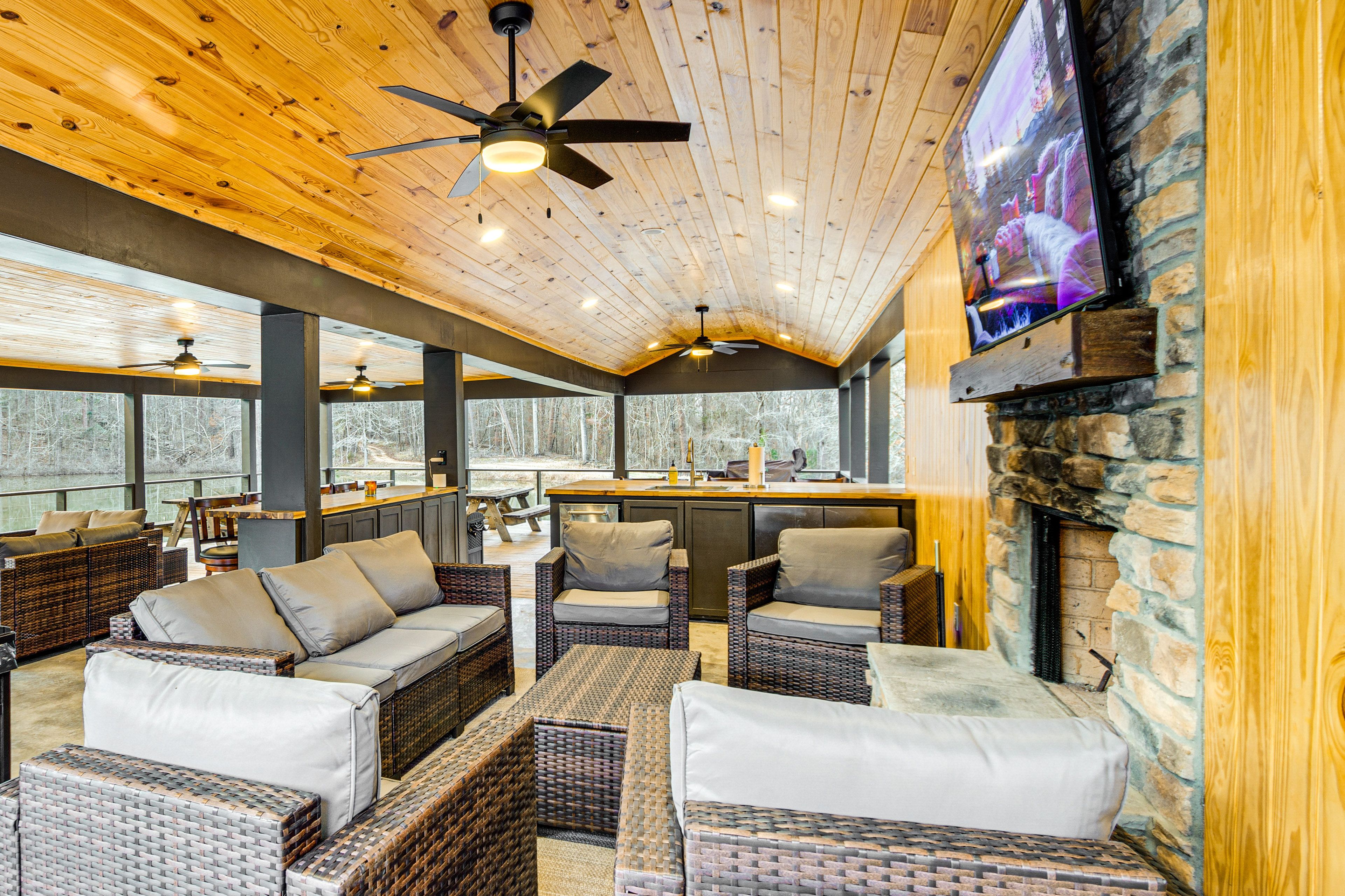 Patio Seating | Smart TV | Wood-Burning Fireplace