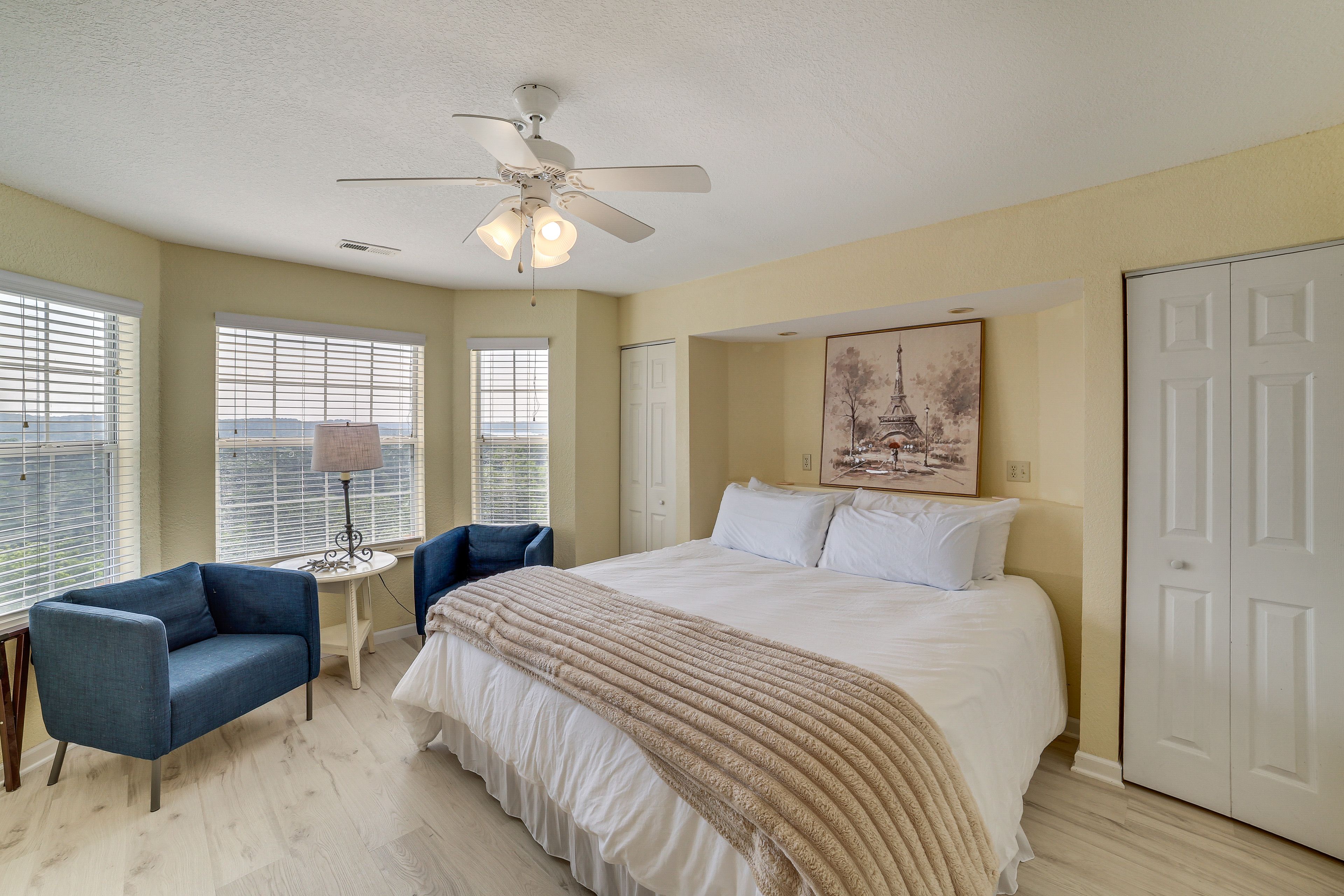 Bedroom 1 | King Bed | Linens Provided | Smart TV | Mountain & Lake Views