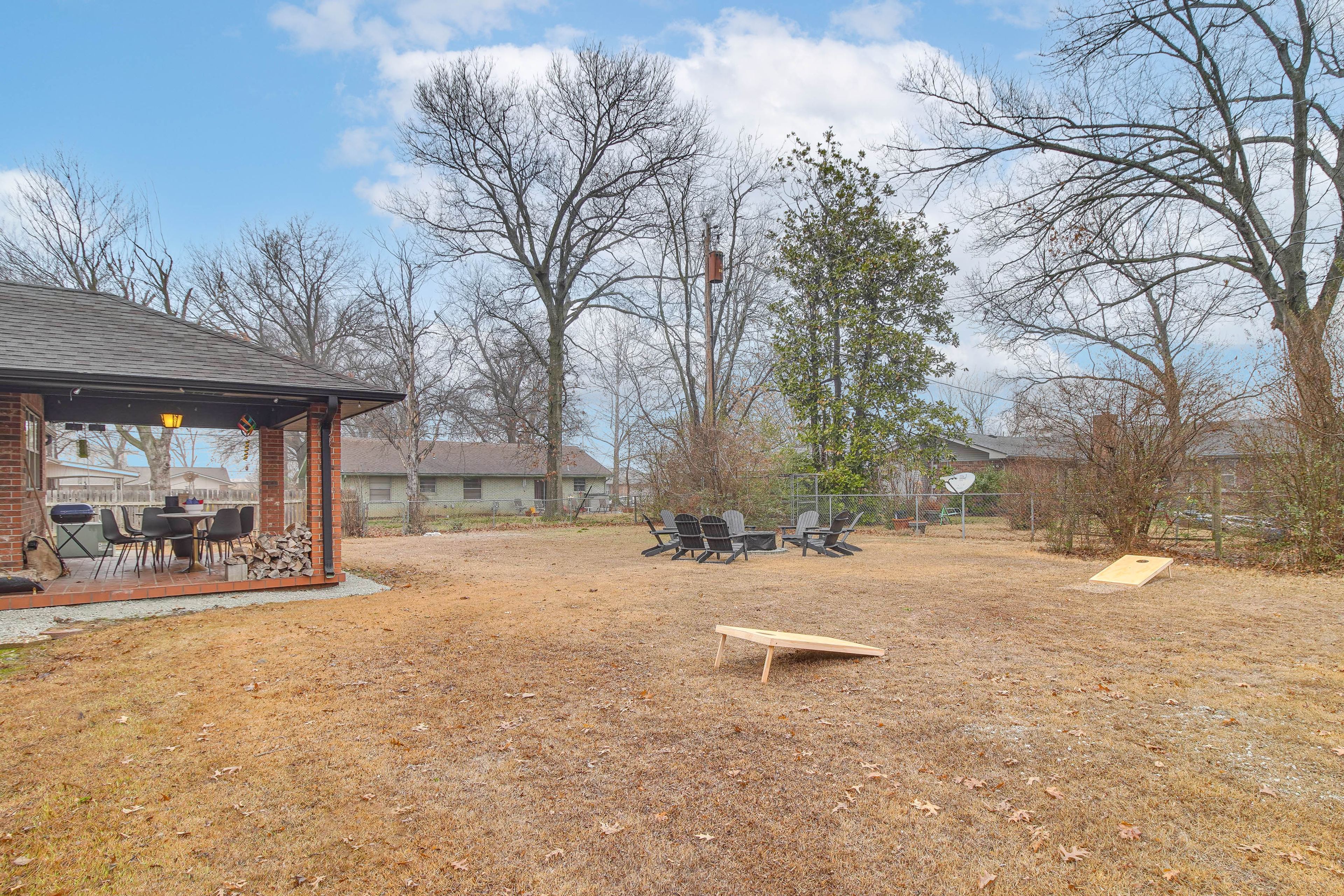 Private Backyard Area | Furnished Patio | Cornhole
