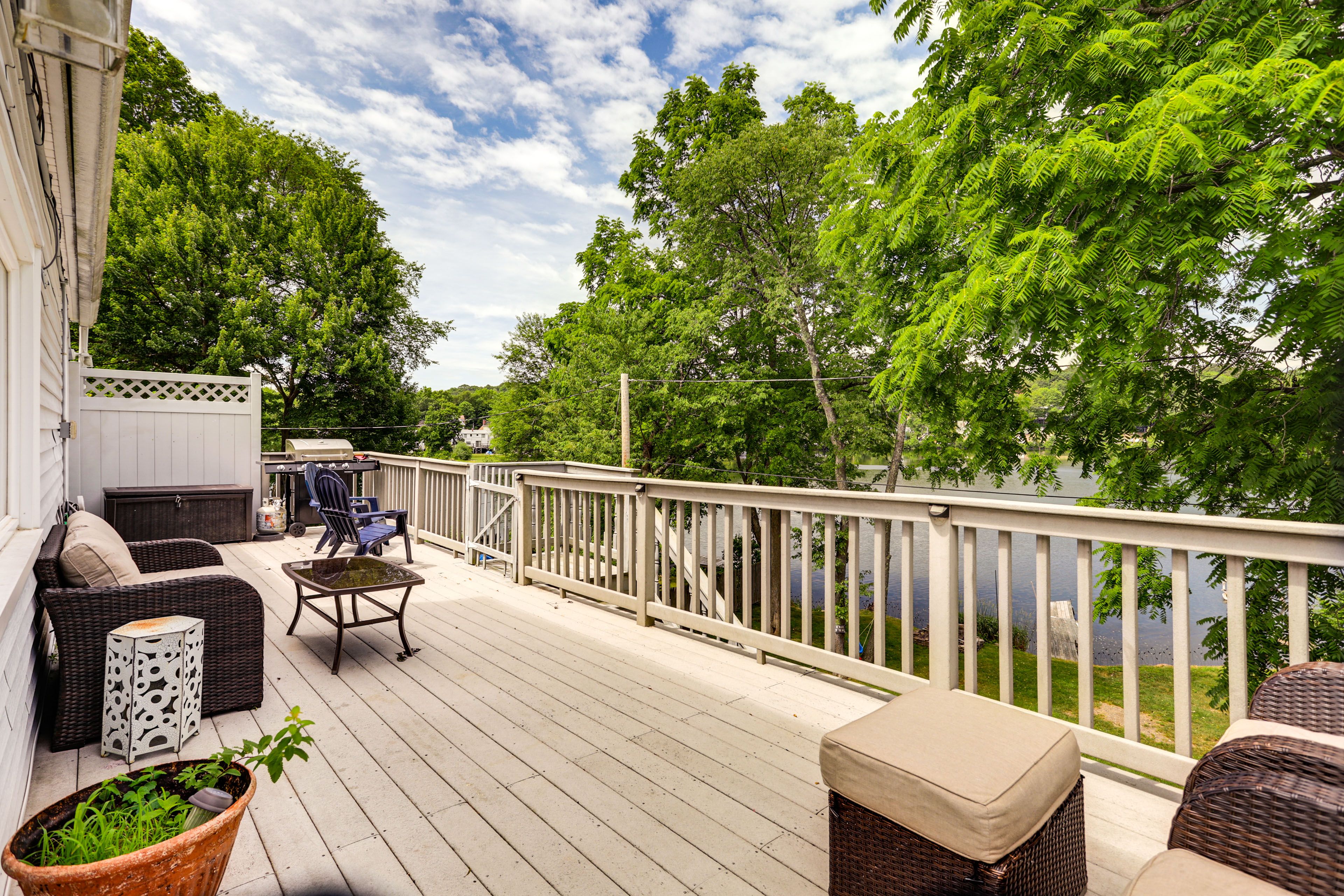 Deck w/ Seating | Gas Grill | Lake Views