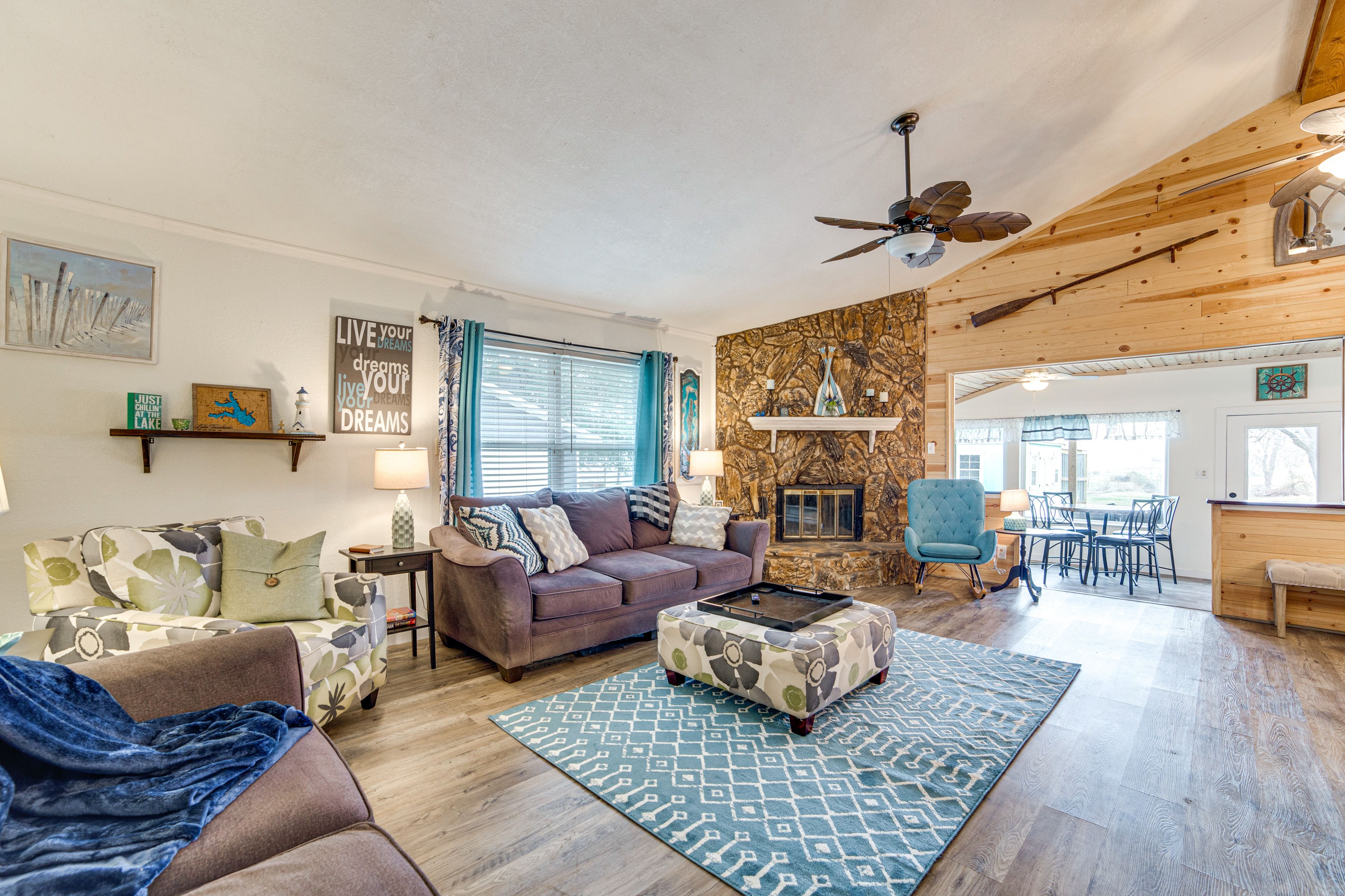 Living Area | Wood-Burning Fireplace | Flat-Screen TV w/ Cable