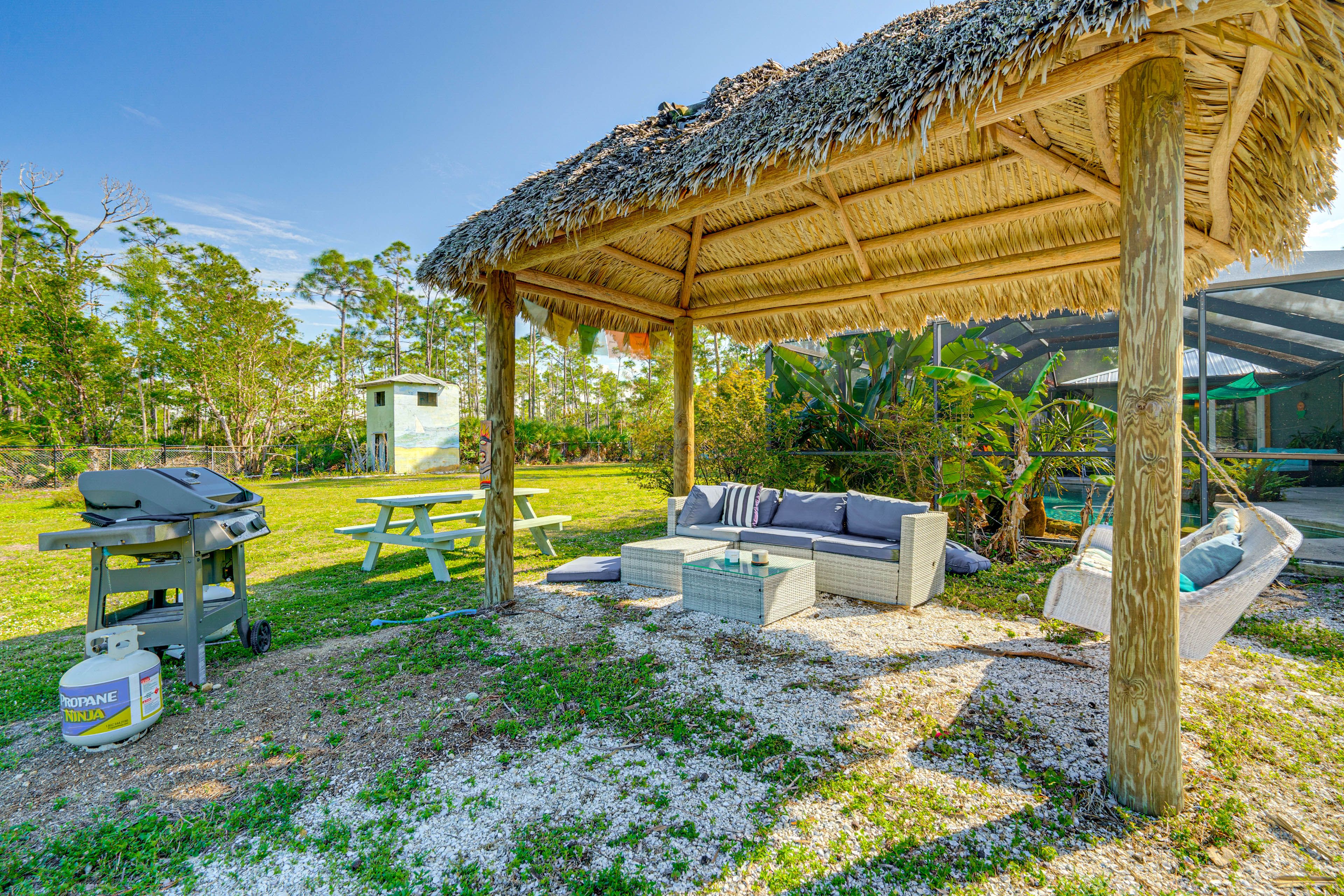 Pavilion w/ Seating Area | Gas Grill | Picnic Table