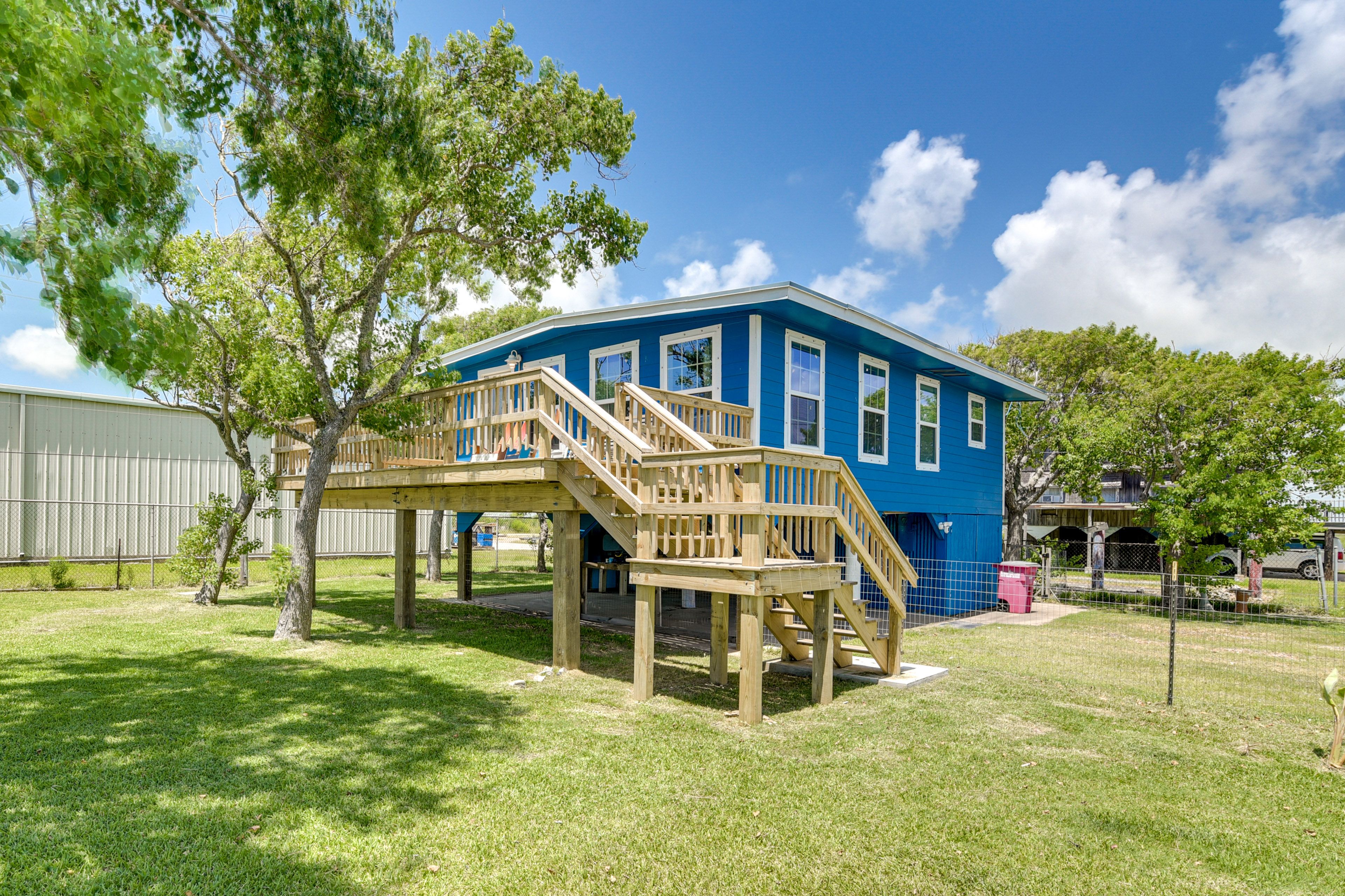 Property Exterior | Gas Grill | Deck w/ Seating | Pet-Friendly Yard