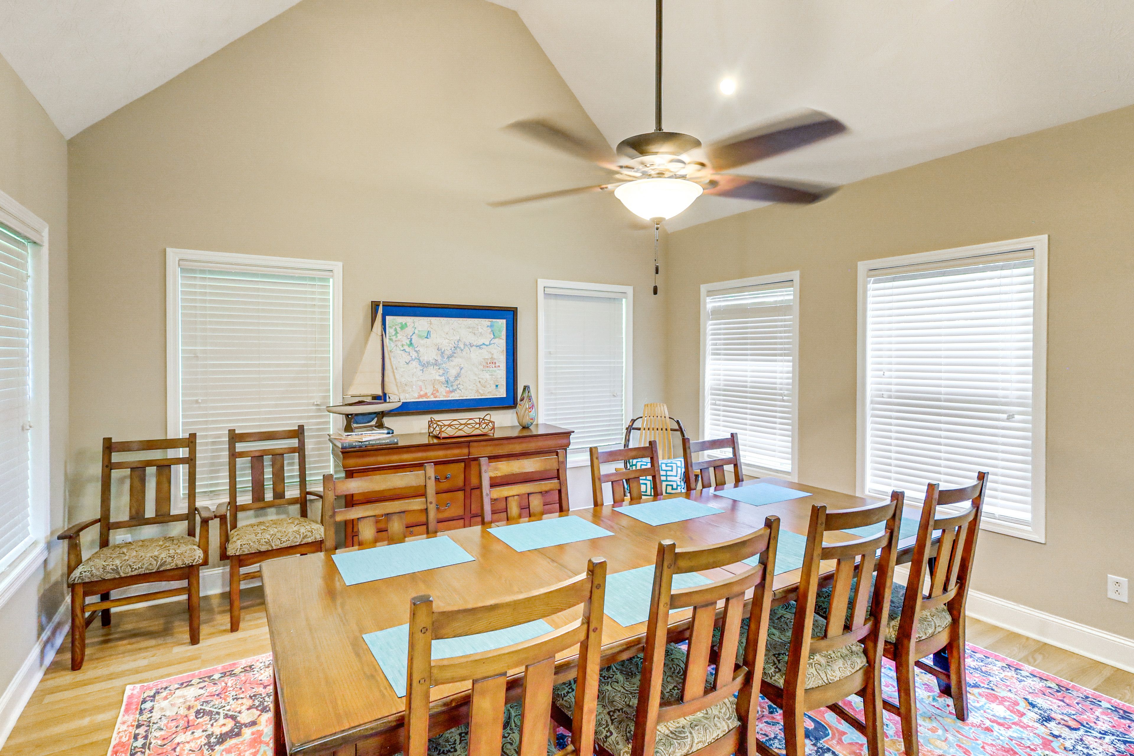 Dining Area | Dishware & Flatware | Central A/C & Heat | 1st Floor