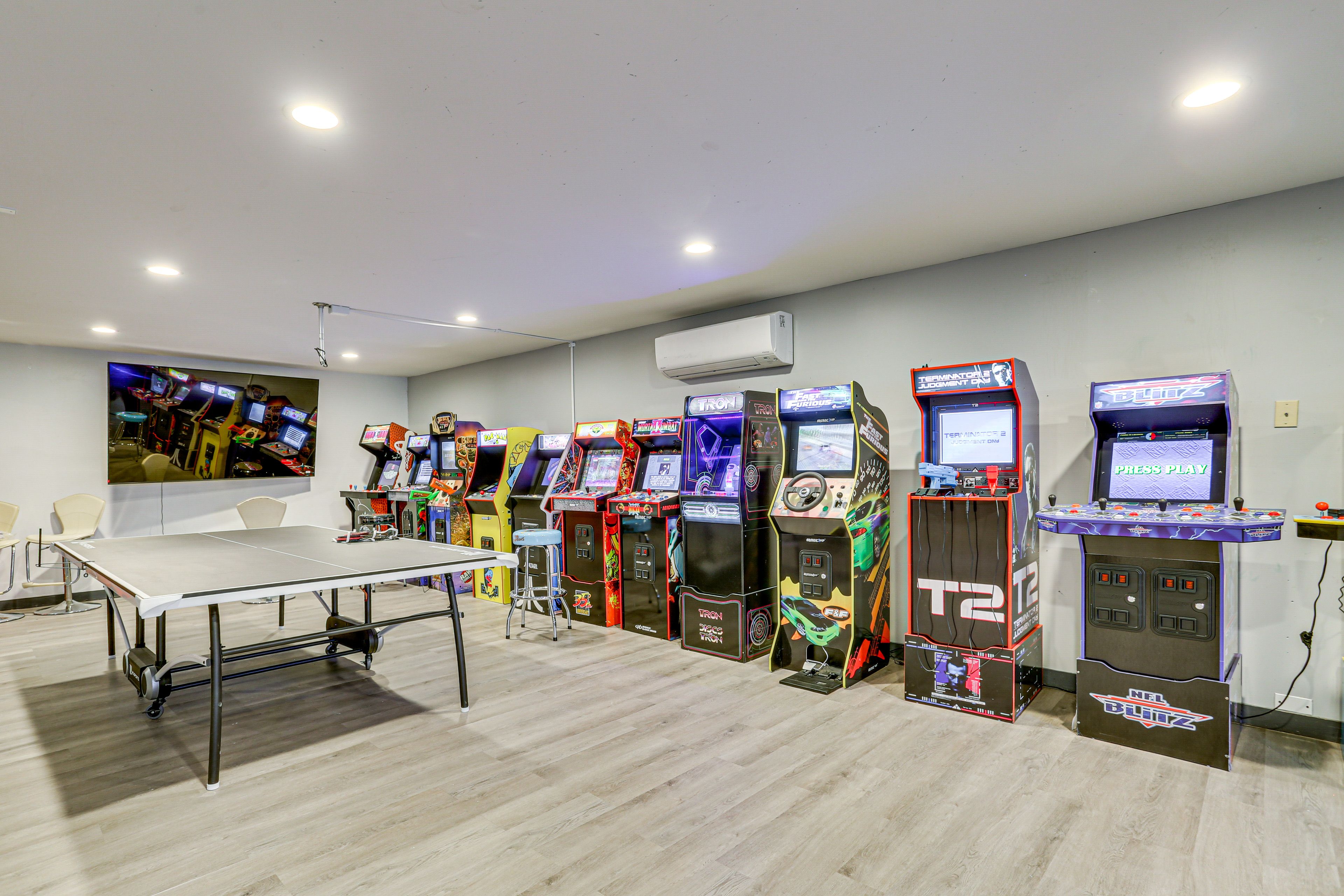 Game Room | Arcade Machines | 85" Smart TV | Basement Level