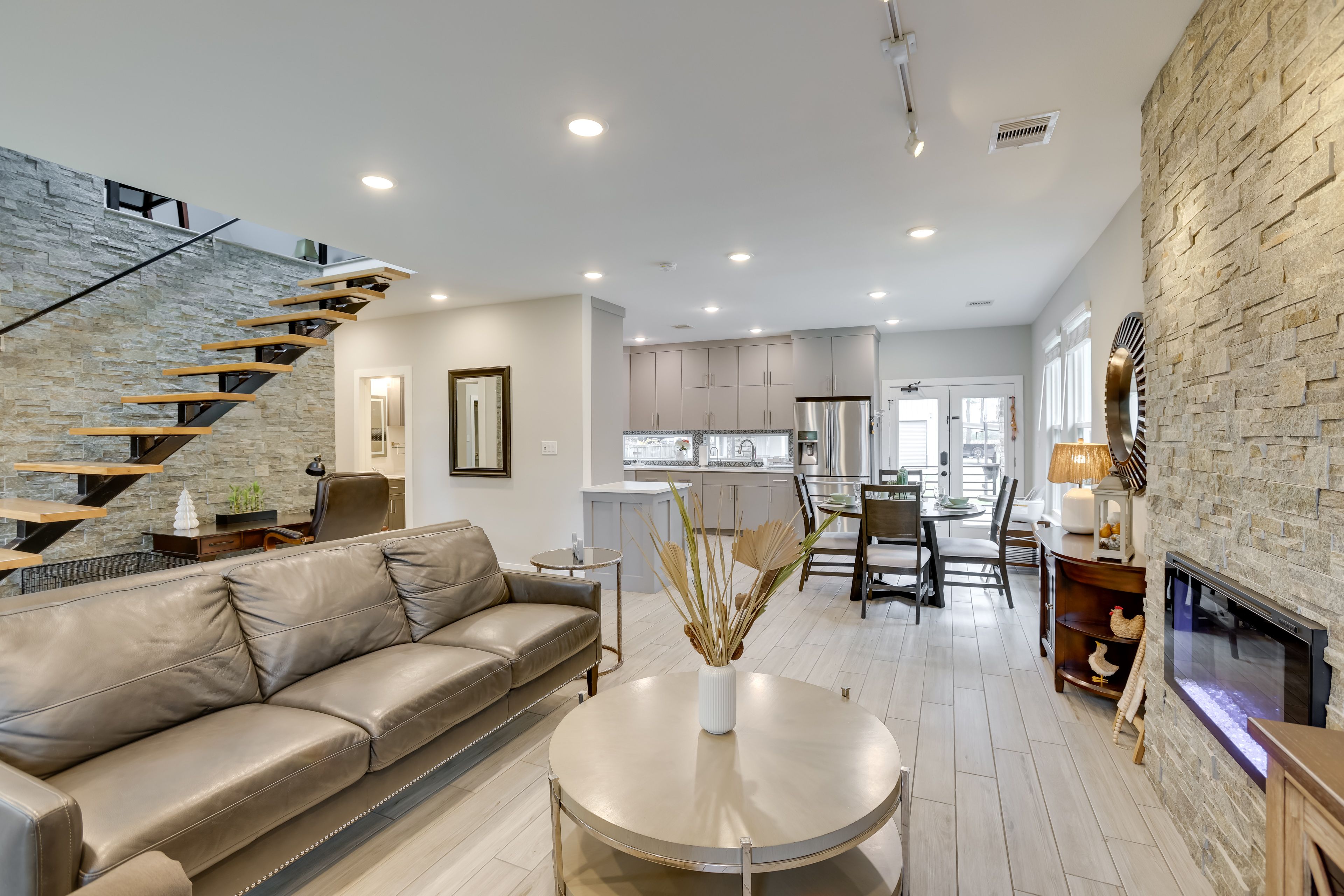 Living Room | 2-Story Home | Electric Fireplace | Smart TV