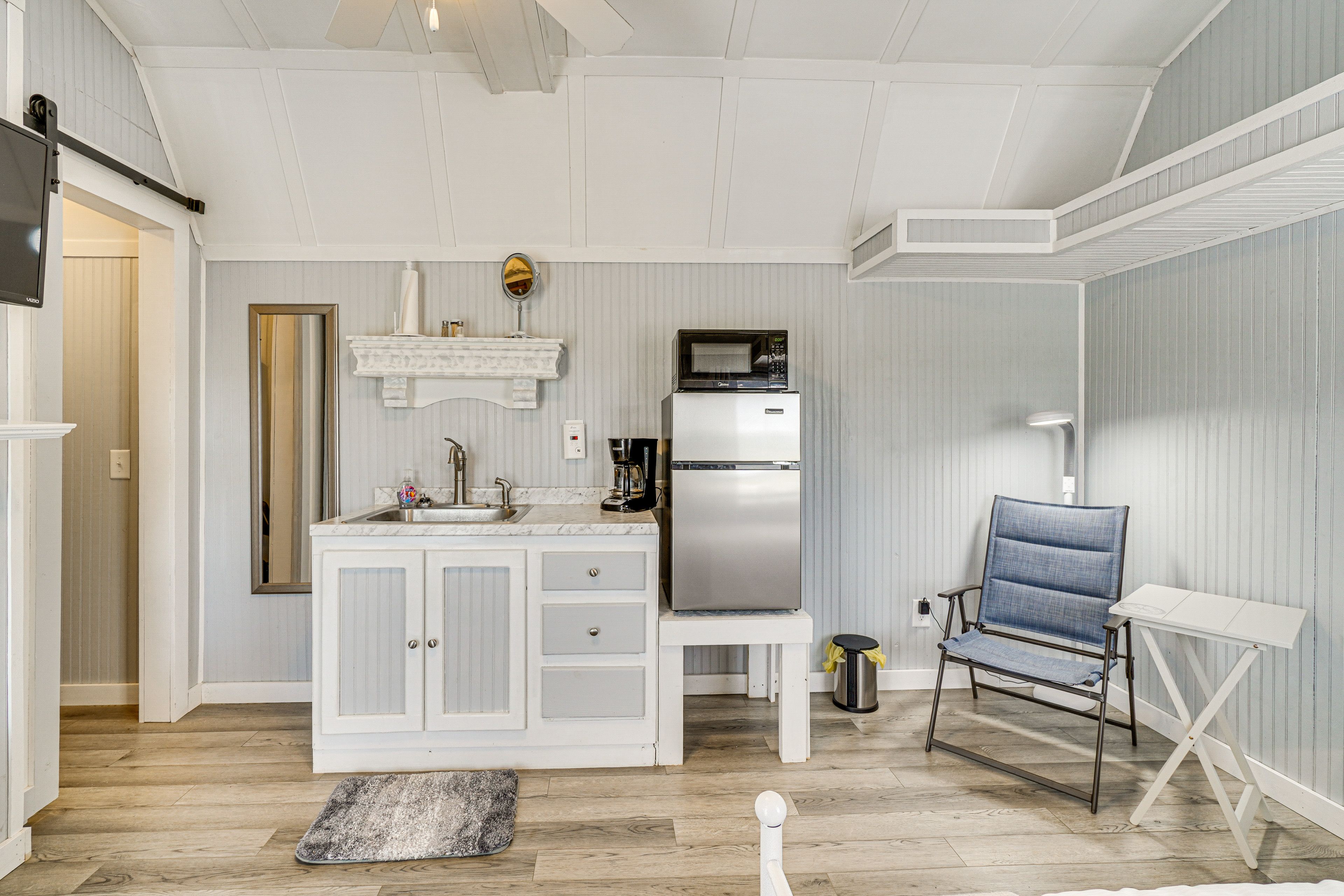 Living Space | Refrigerator | Microwave | Drip Coffee Maker | Smart TV