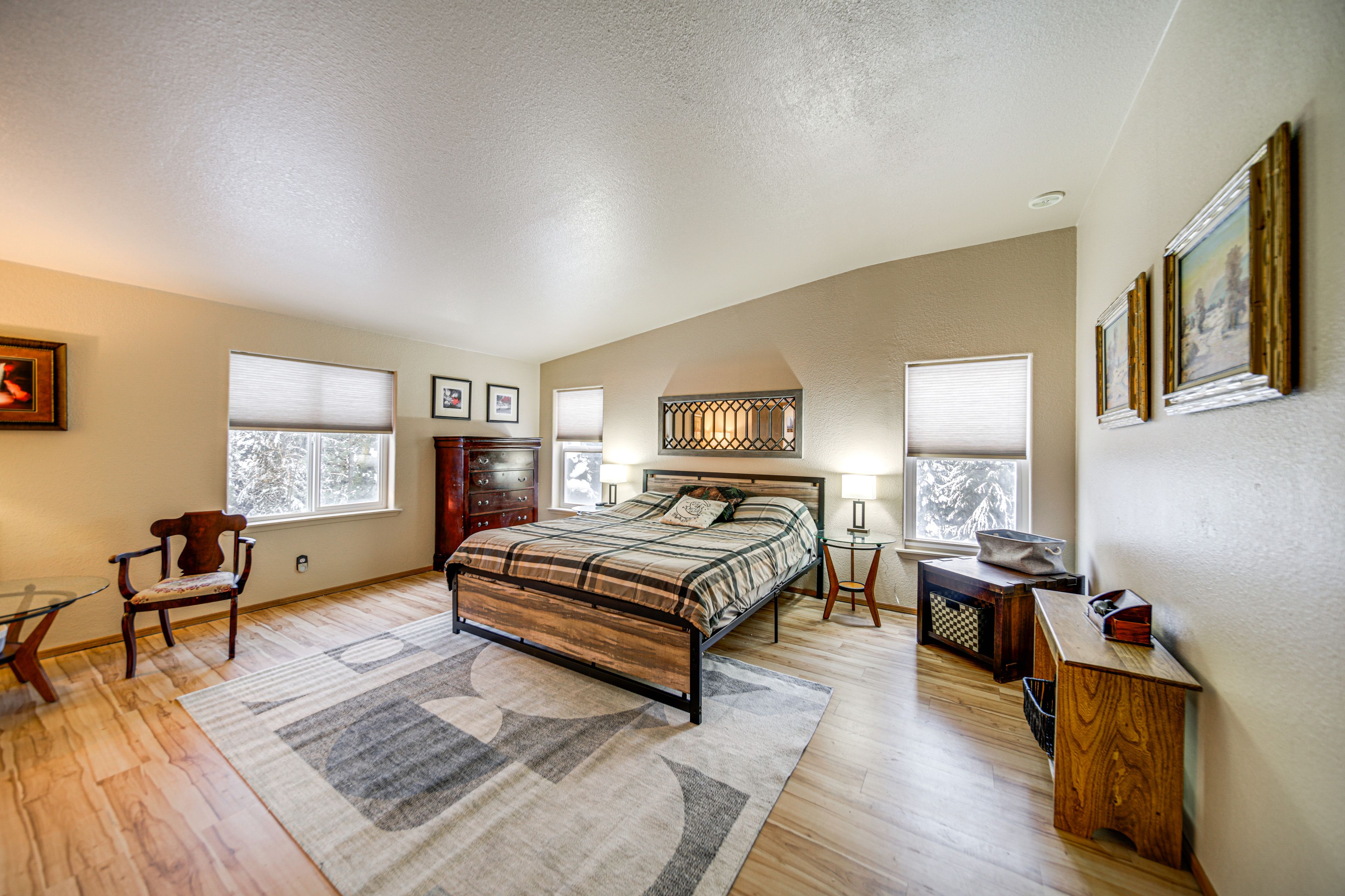 Bedroom 1 | California King Bed | Smart TV w/ Cable | Electric Fireplace