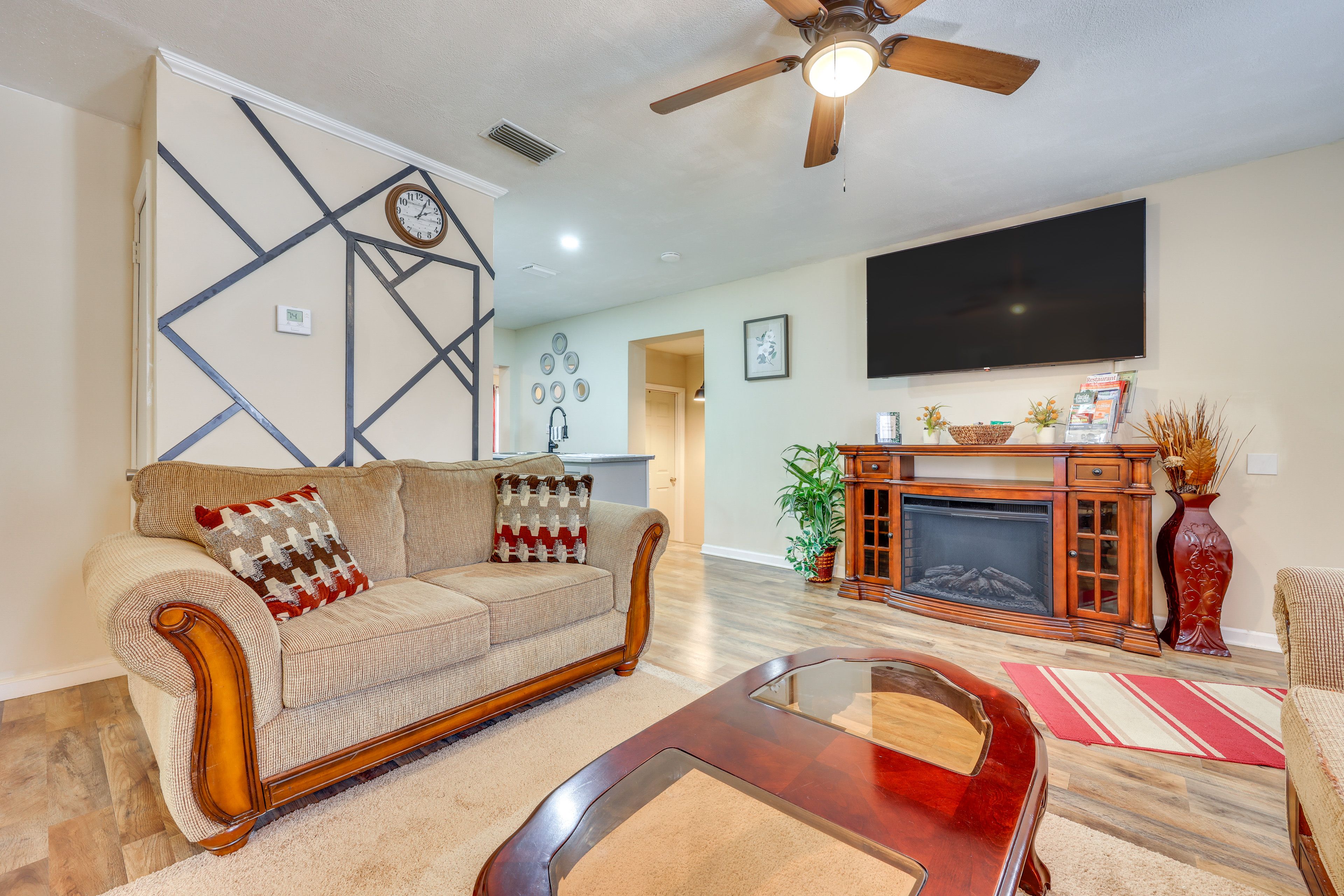 Living Room | Free WiFi | Fireplace | Single-Story Home