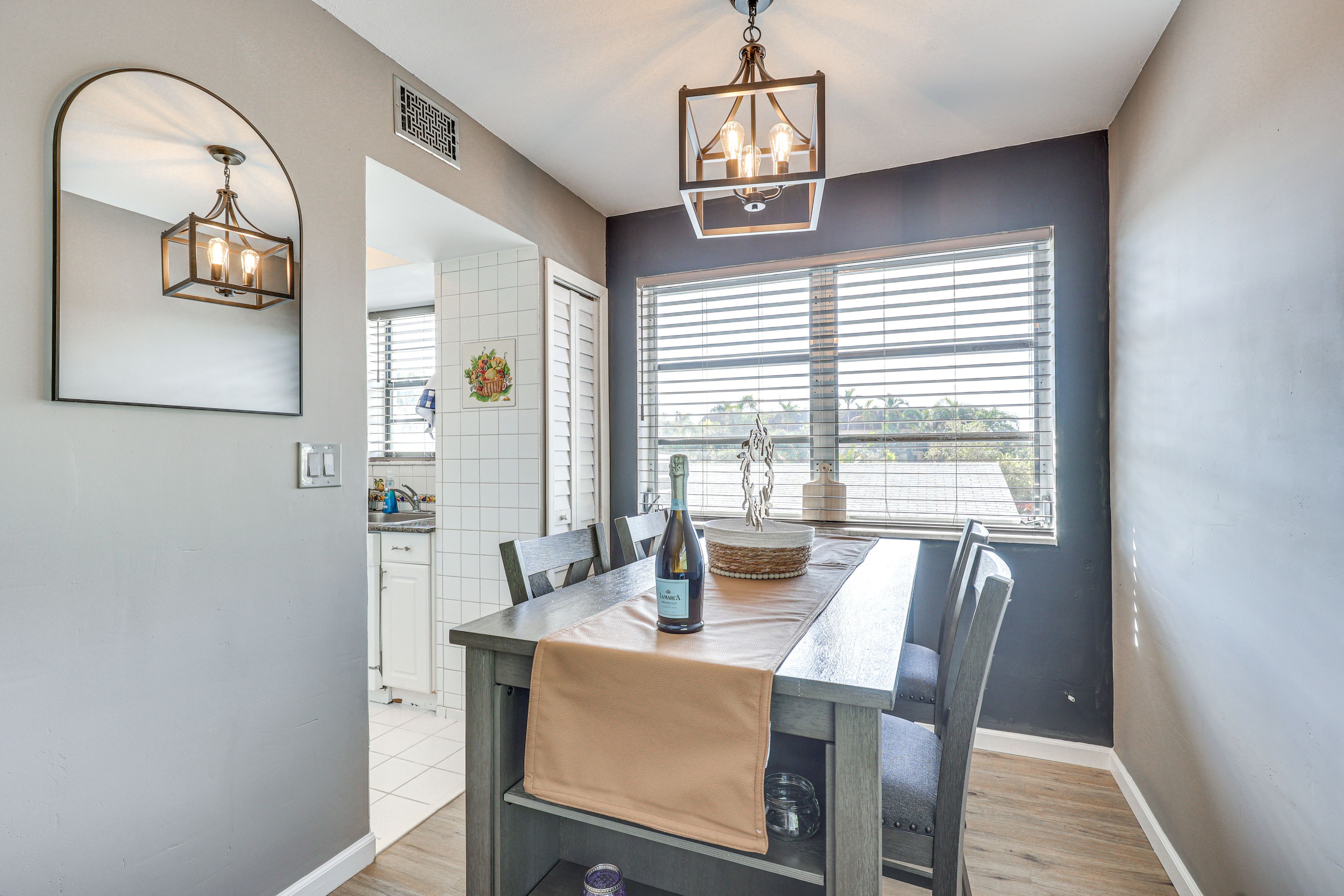 Dining Area | Single-Story Condo | Central A/C & Heating