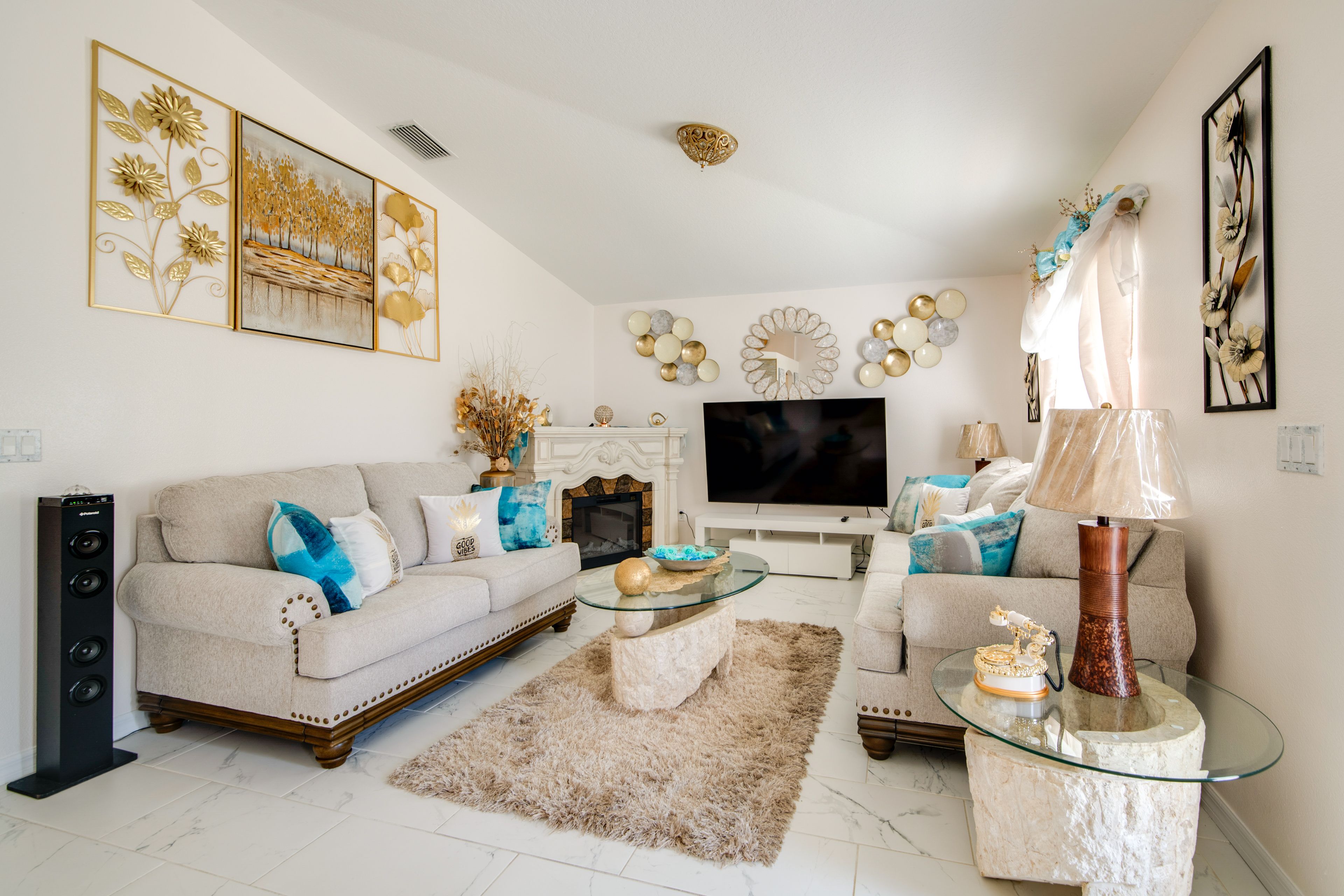Living Room | Central Heating & A/C | In-Unit Laundry