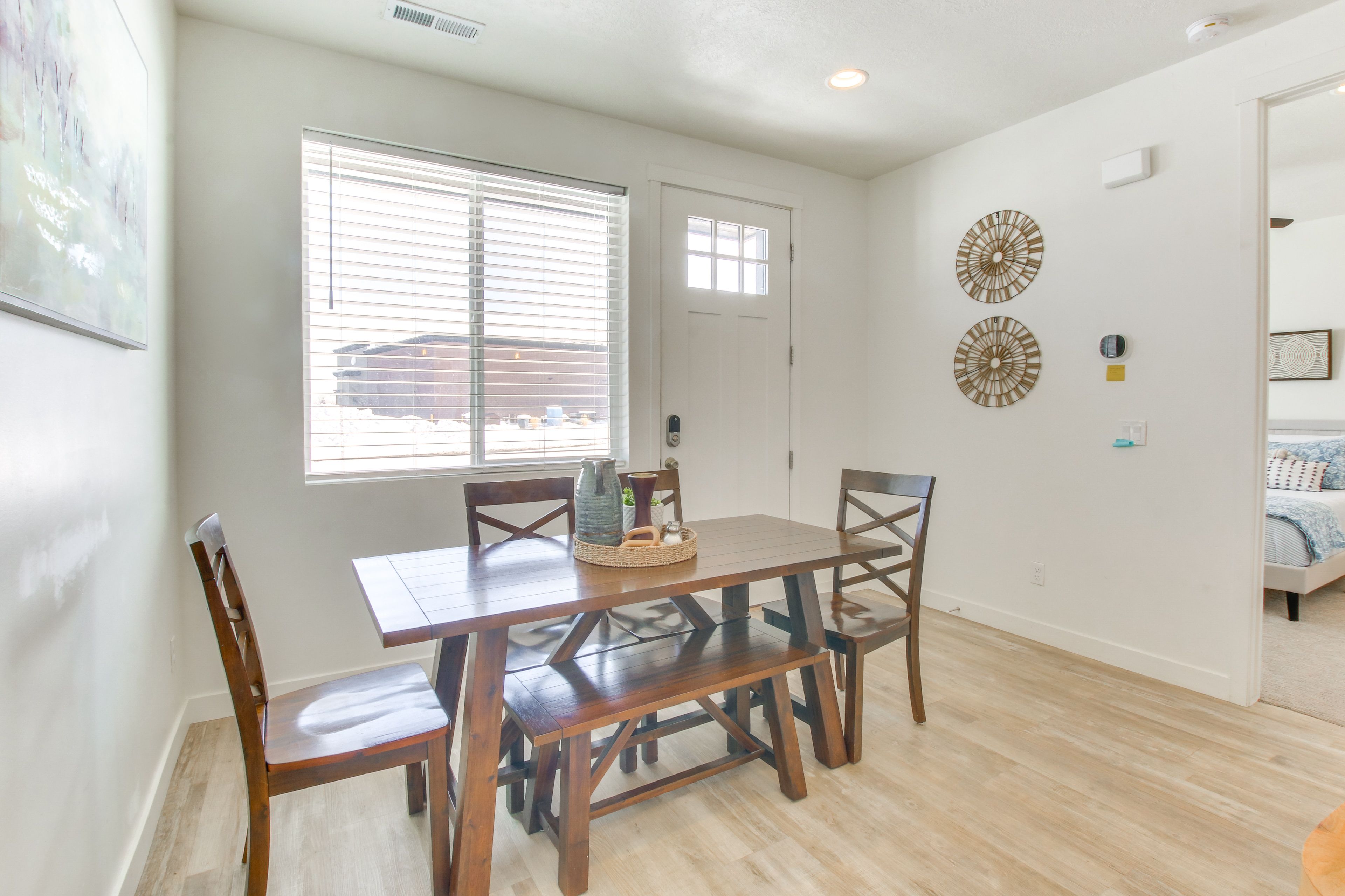 Dining Area | Dishware & Flatware | Central A/C & Heat | 1st Floor