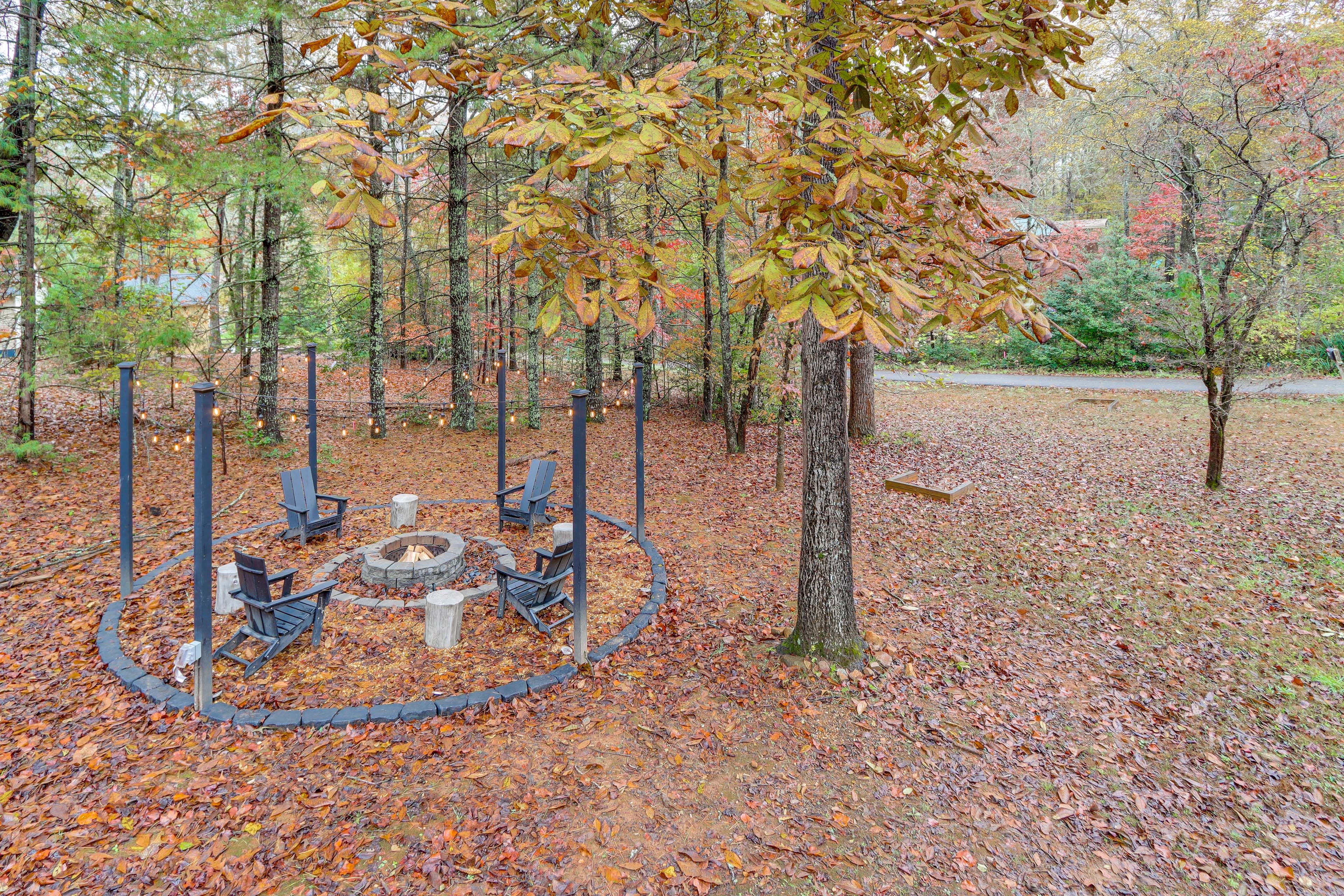 Exterior | Fire Pit w/ Seating & String Lights
