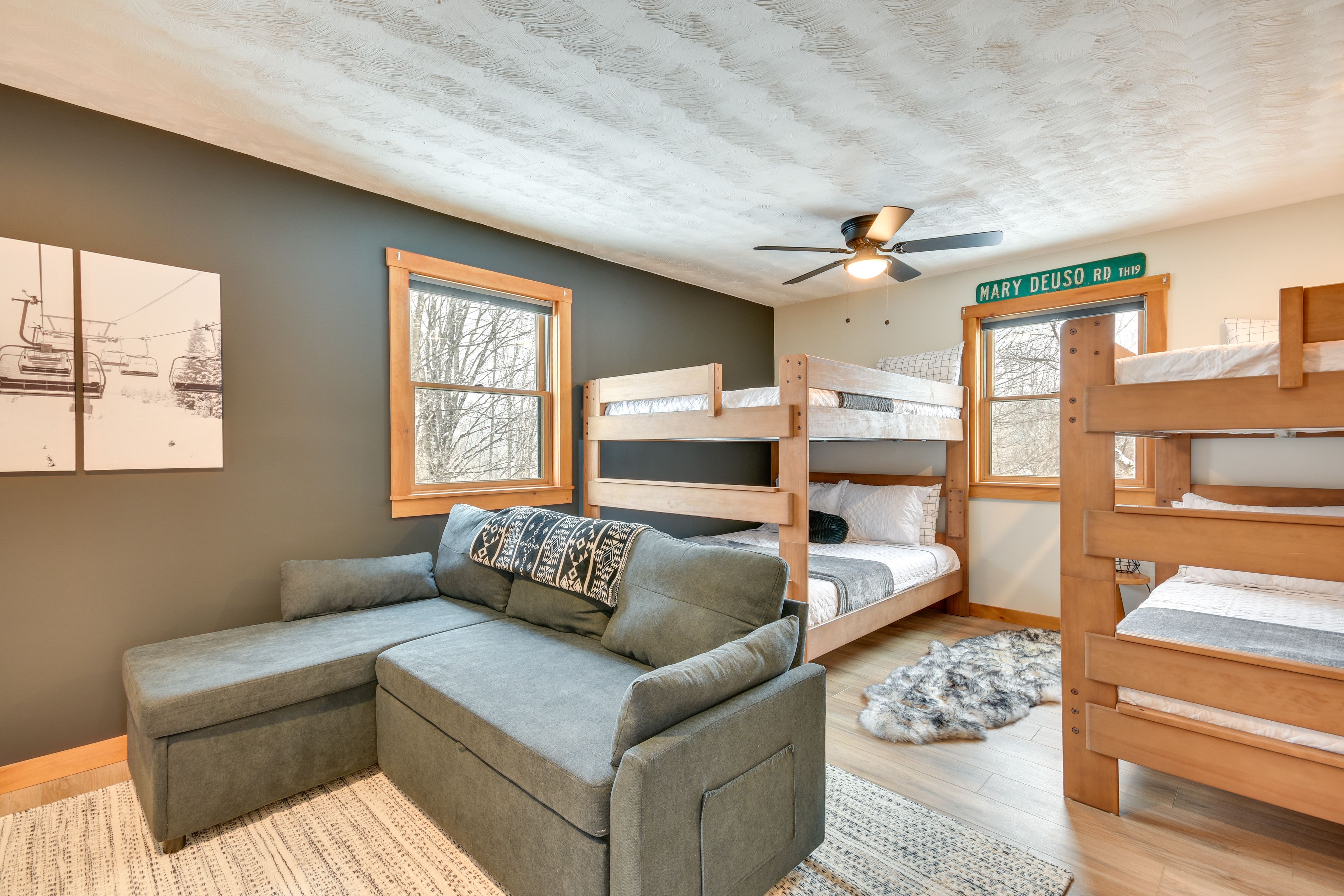 Bedroom 2 | 2nd Floor | 2 Queen Bunk Beds | Full Sleeper Sofa | Smart TV