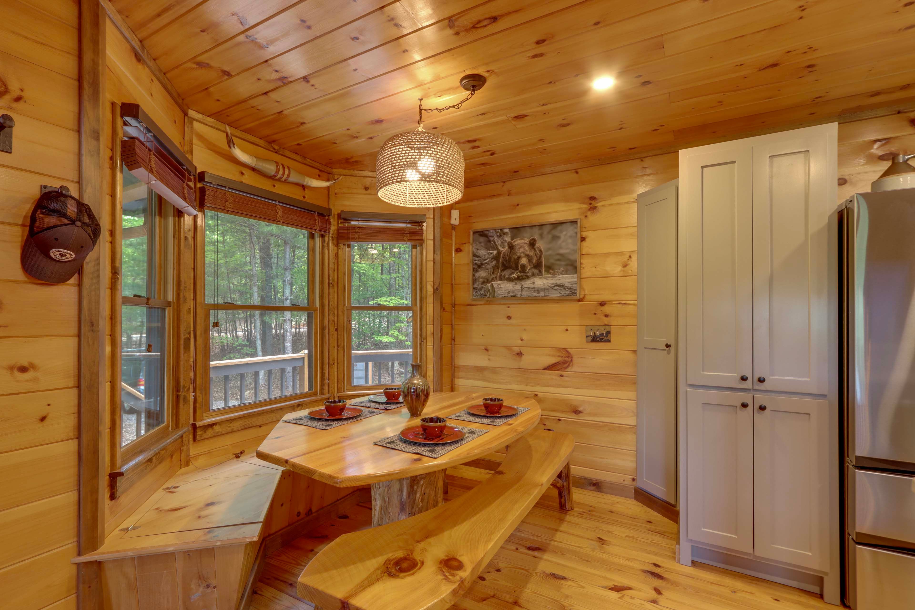 Dining Area | Dishware & Flatware | Central A/C & Heat | 1st Floor