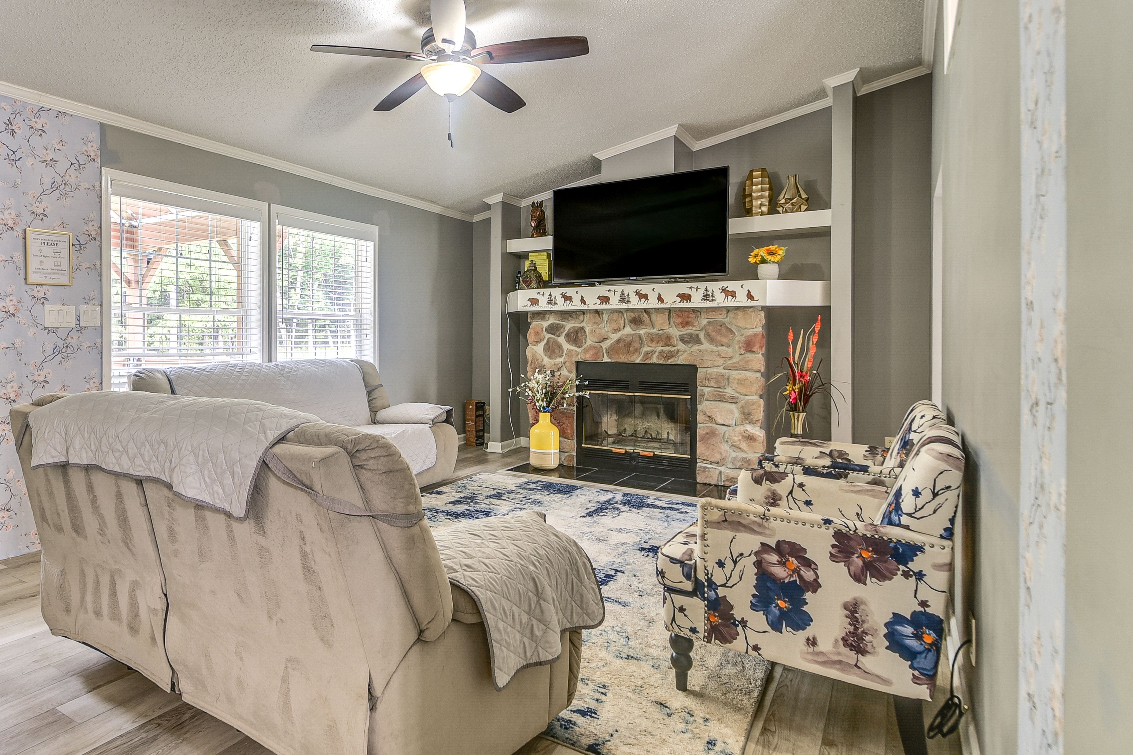 Living Room | Fireplace | TV | Single-Story Home