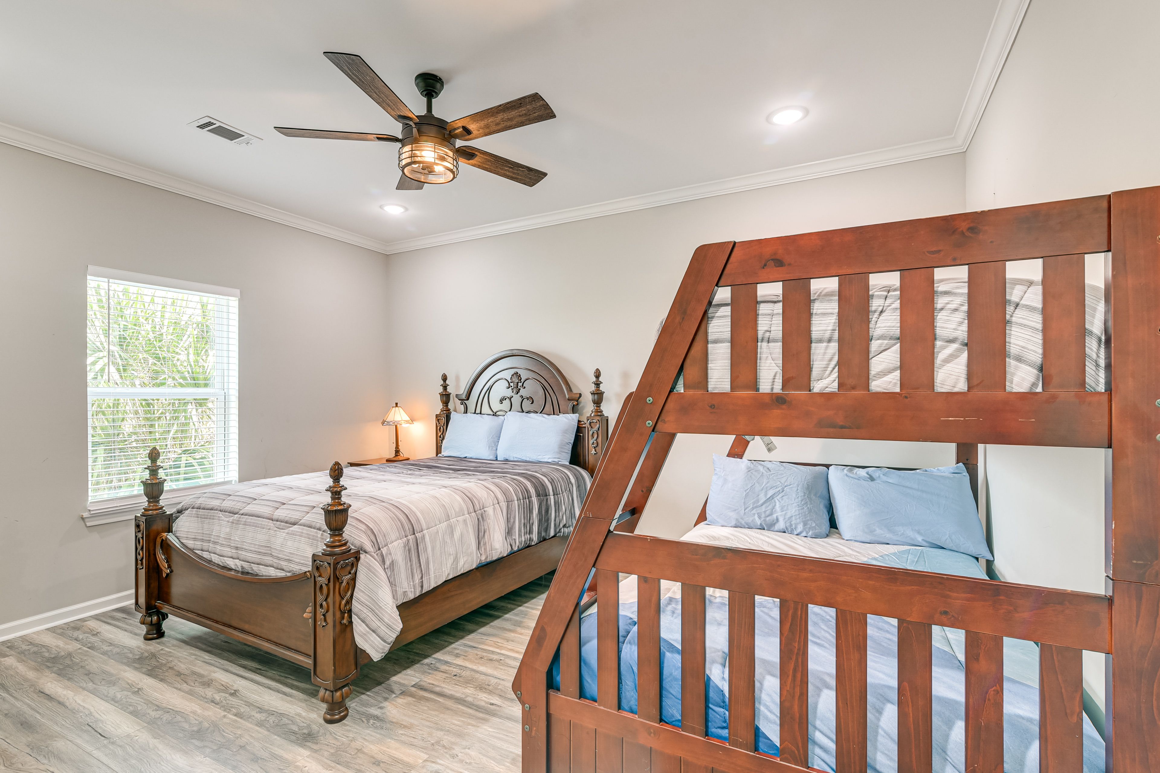 Bedroom 1 | Queen Bed | Twin/Full Bunk Bed | Linens Provided | 1st Floor