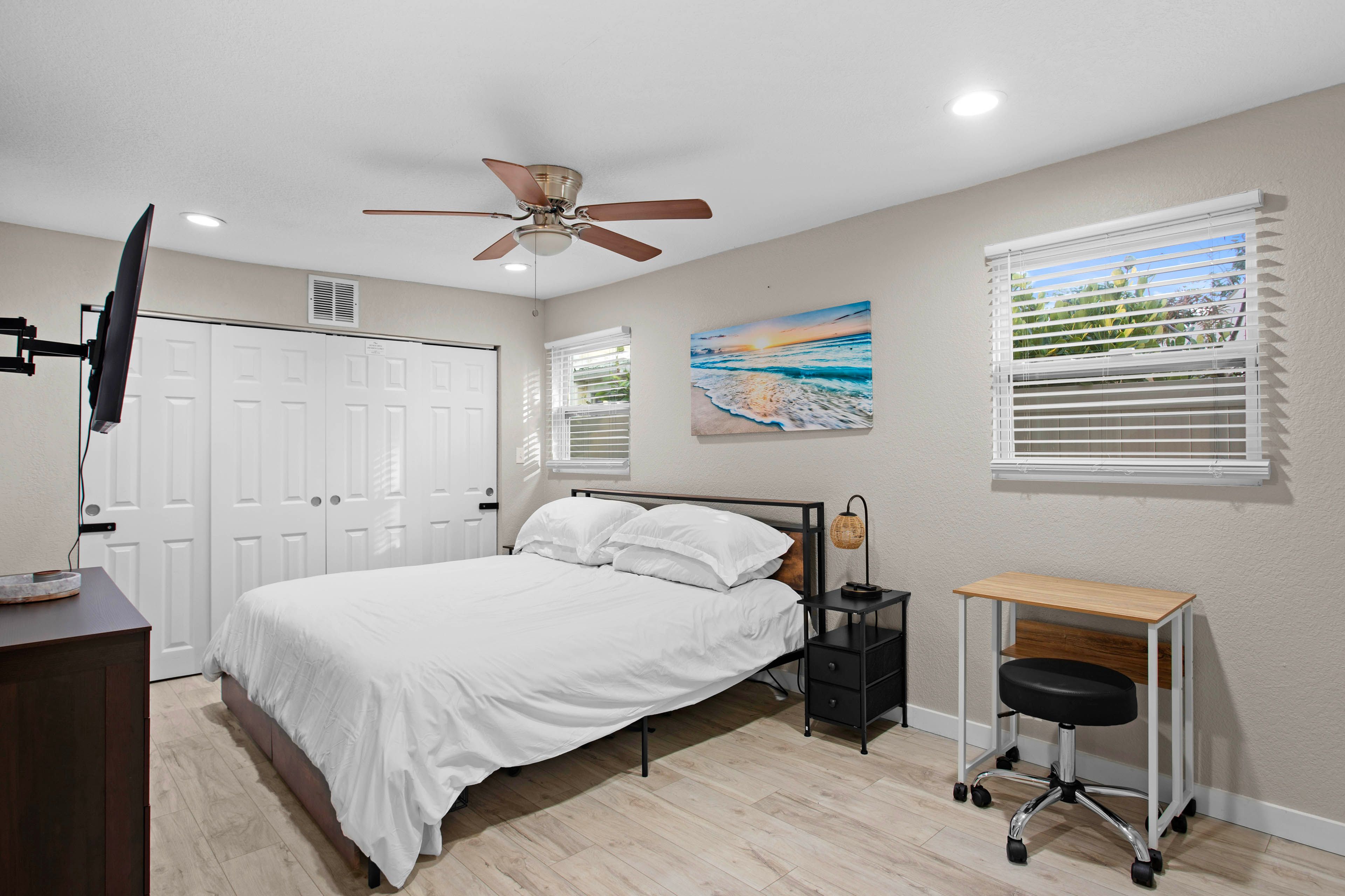 Bedroom 1 | 1st Floor | King Bed | Laptop-Friendly Workspace