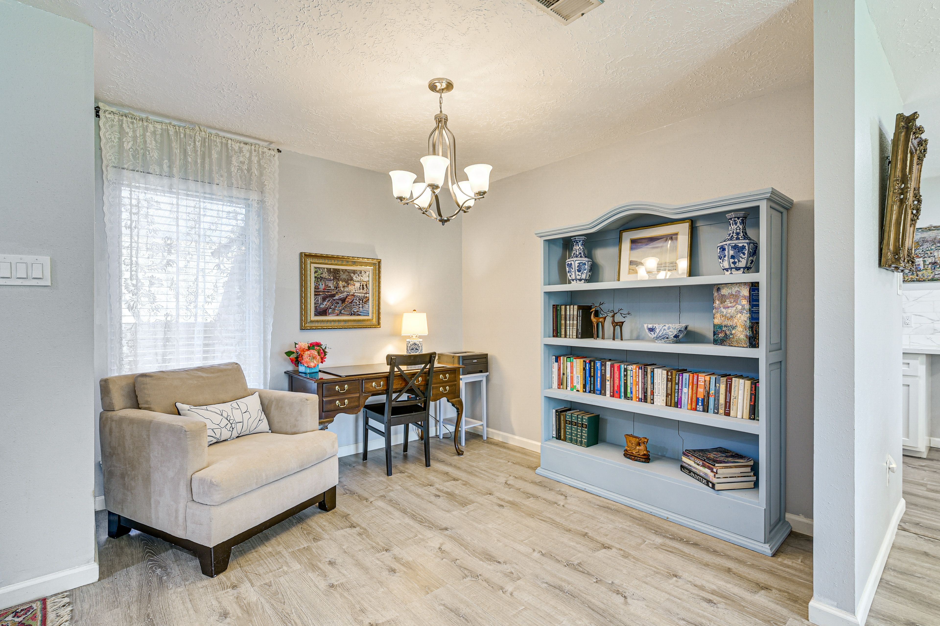 Seating Area | Laptop-Friendly Workspace | Books
