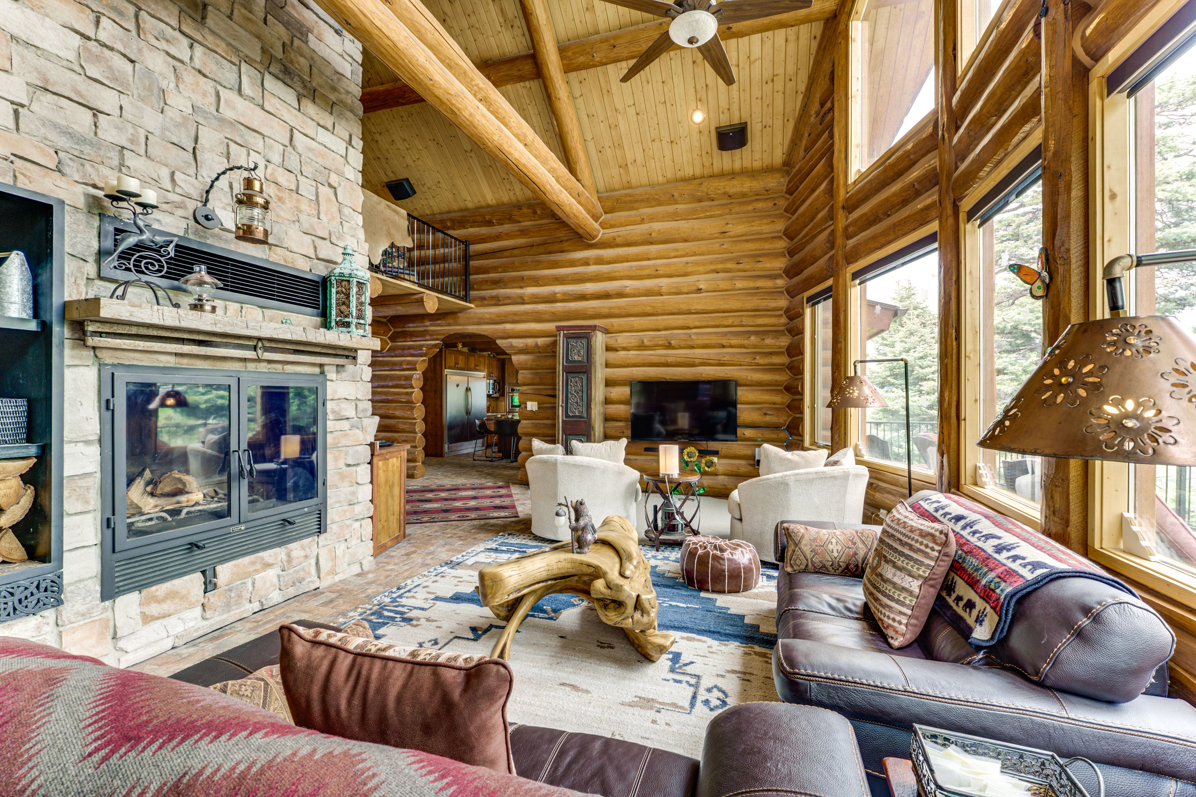 Living Room | Stone Fireplace | Custom Finishes